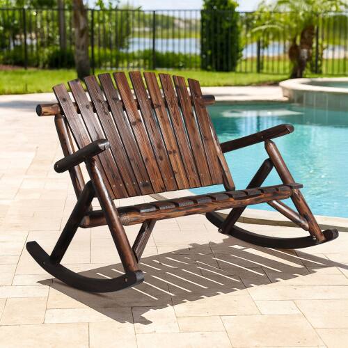 Alt View 7. Winado - 38in 1PC Wooden Rocking Chair Adirondack Rustic with High Back, Slatted Seat, Backrest for Outdoor Garden  Backyard - Carbonized.
