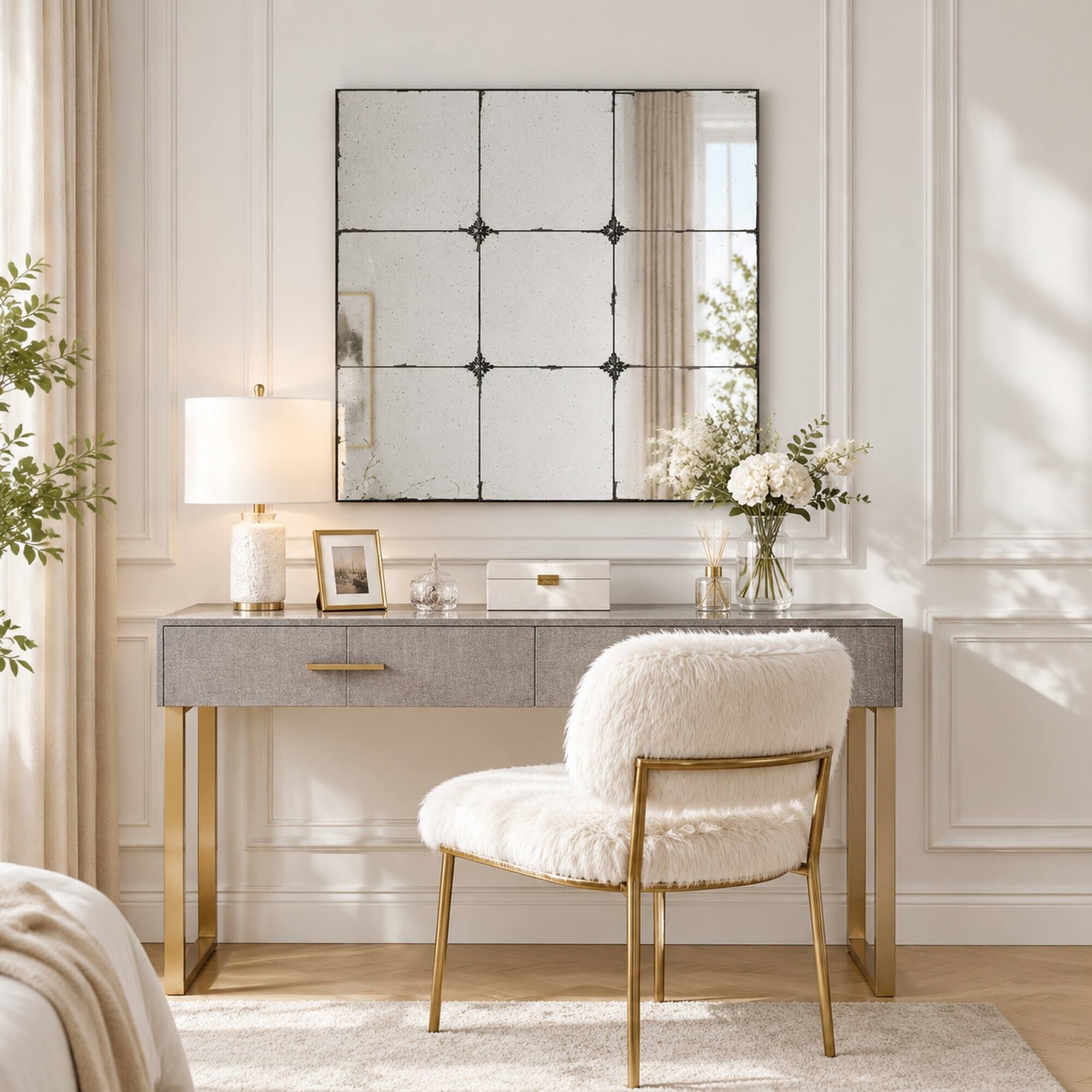 RYHNUYNE 36 in Antique Glass Panel Wall Mirror, Traditional Style ...