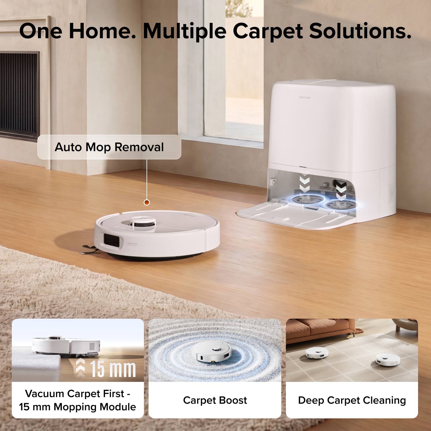 One Home. Multiple Carpet Solutions.

Auto Mop Removal

15 mm Vacuum Carpet First - 15 mm Mopping Module

Carpet Boost

Deep Carpet Cleaning