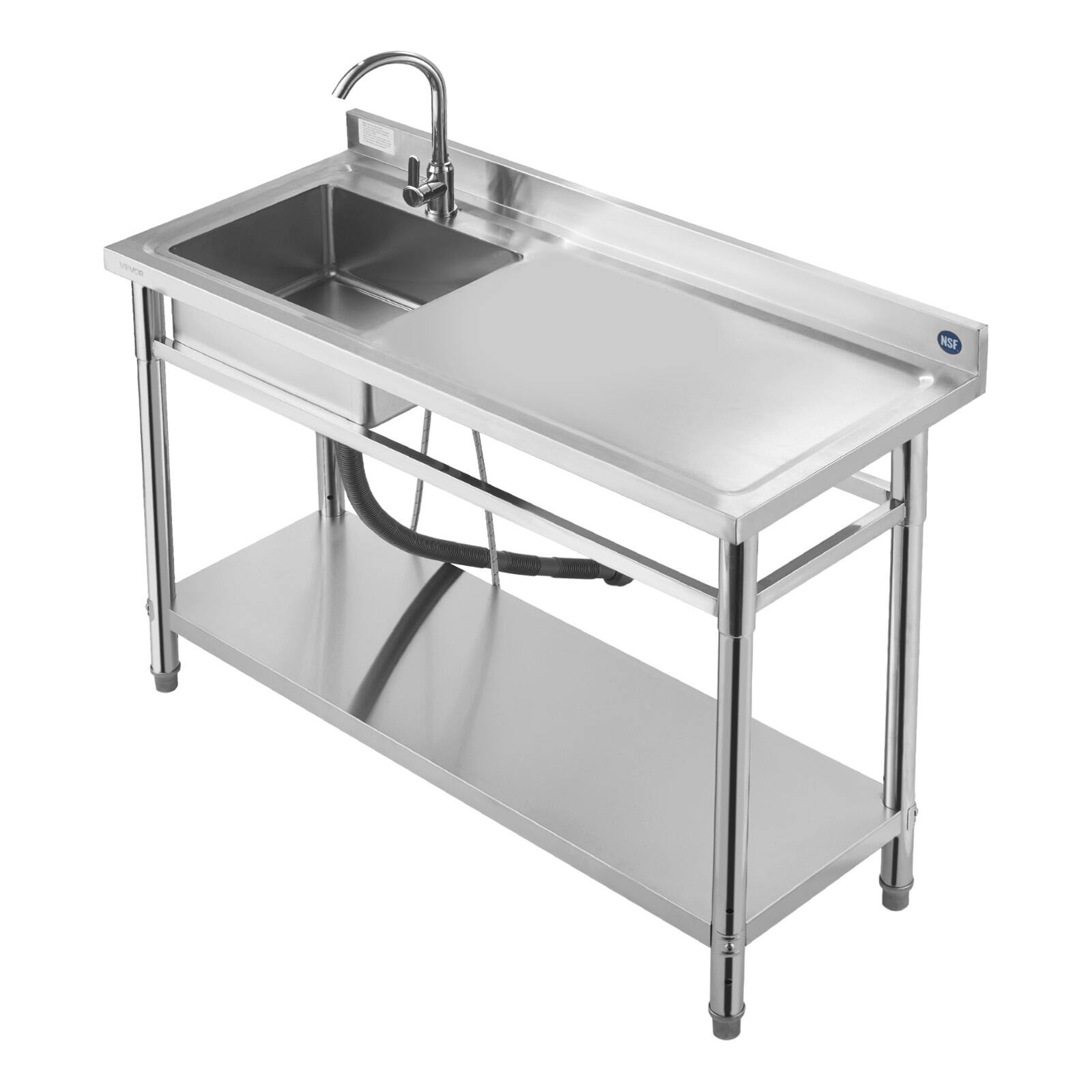 Alt View 5. VEVOR - Stainless Steel Utility Sink, Free Standing Single Bowl Commercial Kitchen Sink with Faucet, Utility Right Basin - Stainless steel color.