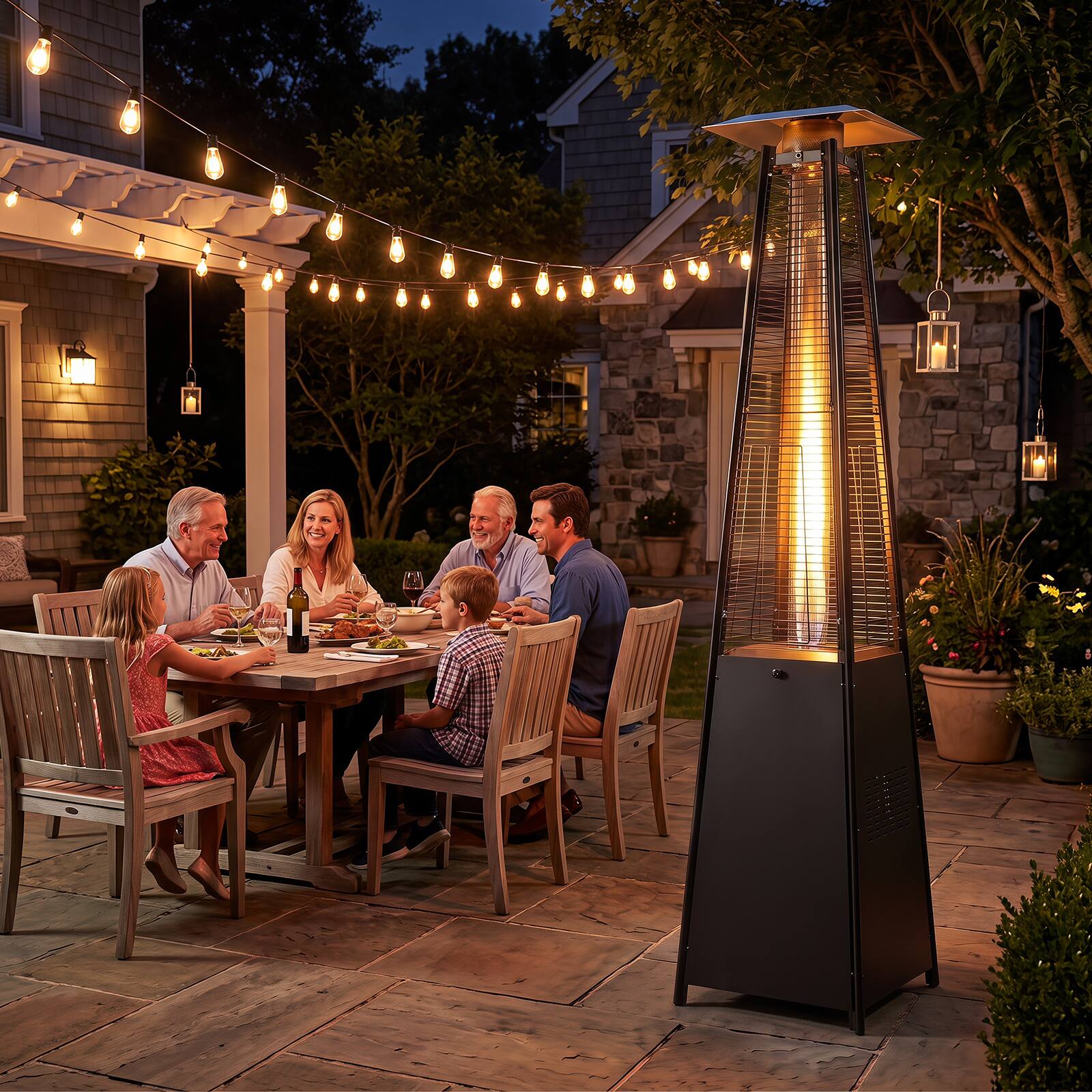 Alt View 3. Costway - Costway 45000 BTU Pyramid Patio Heater with Zippered Cover,Triple Safety Protection,Wheels - Black.