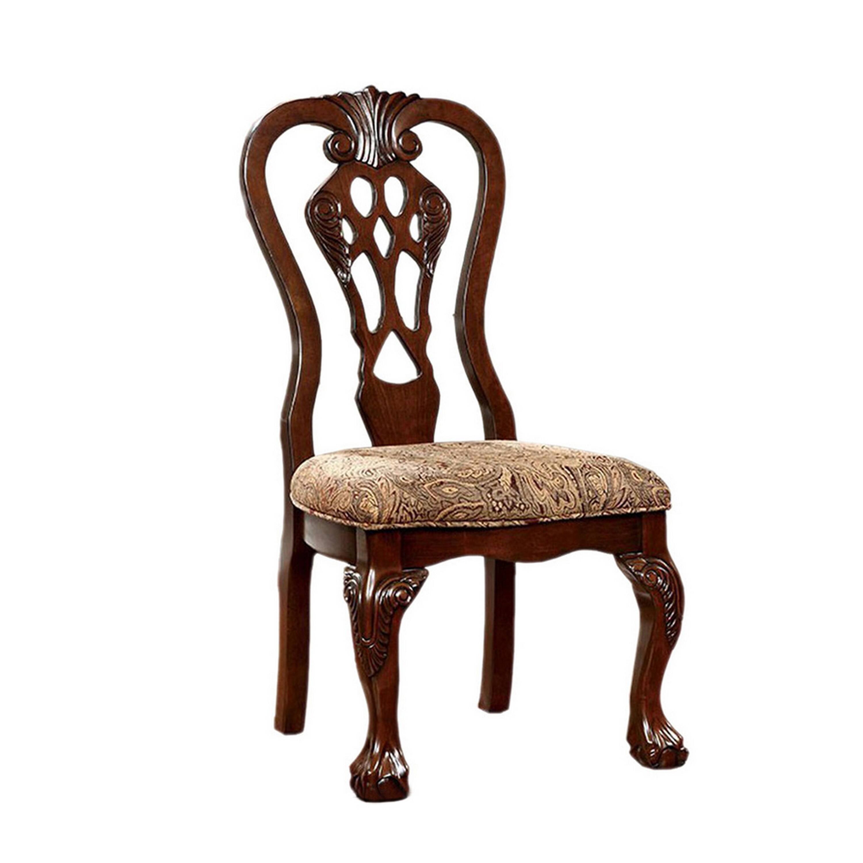 Front. Manhattan Lane - Elana Traditional Side Chair With fabric, Brown Cherry Finish, Set of 2 - Brown Cherry.