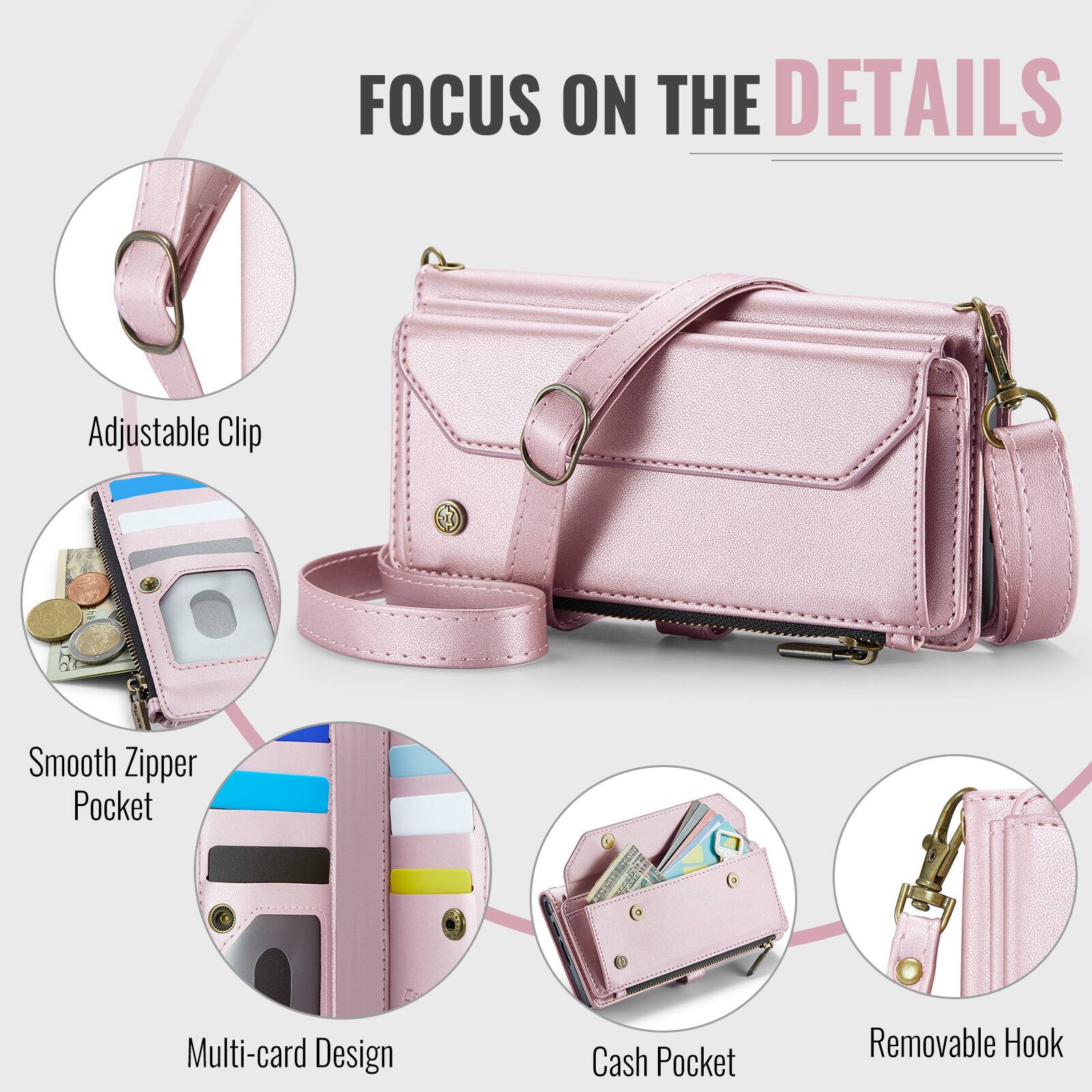 FOCUS ON THE DETAILS

- Adjustable Clip
- Smooth Zipper Pocket
- Multi-card Design
- Cash Pocket
- Removable Hook