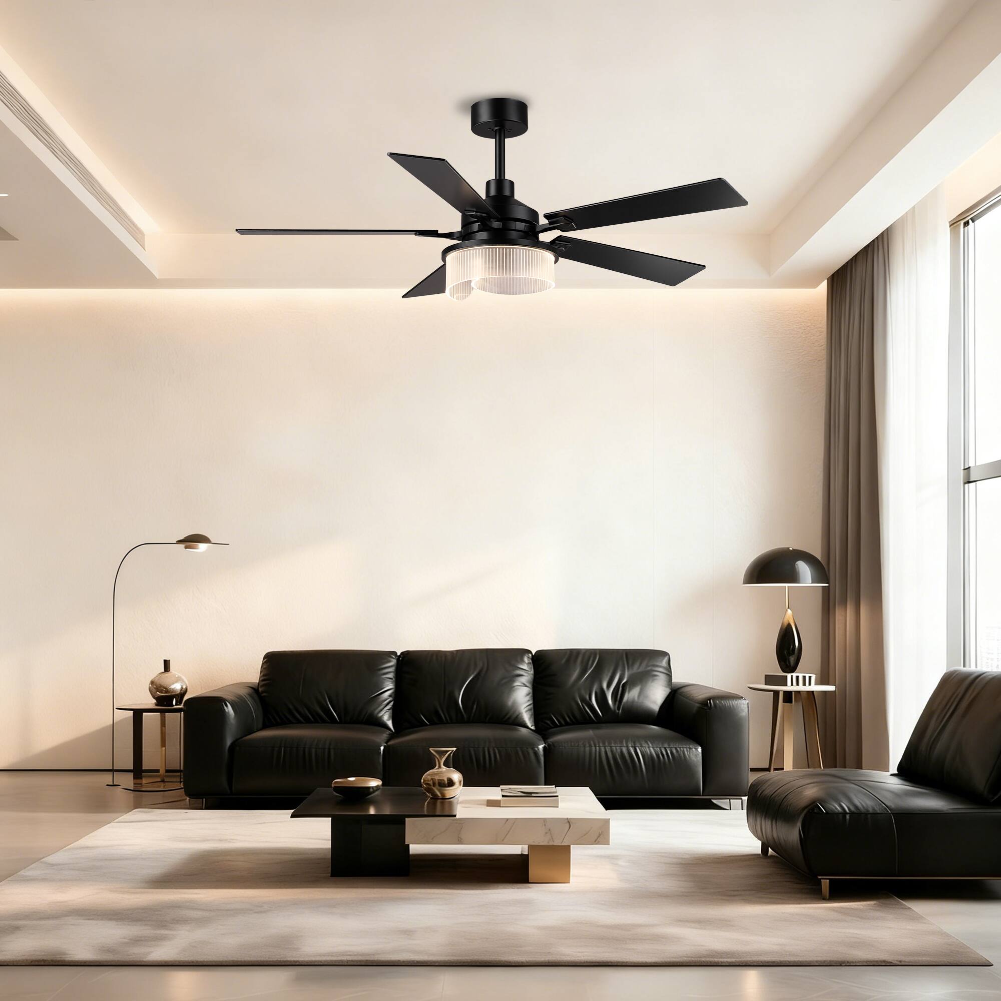 Alt View 1. Parrot Uncle - 52-inch Modern Matte Black Stepless Dimming 3CCT Integrated LED Ceiling Fan with Reversible Blades - Black.