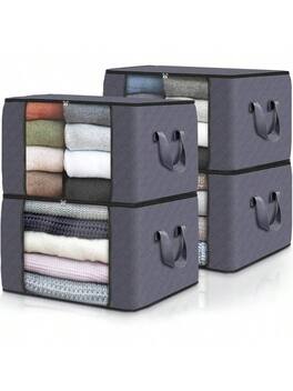 Live At Space - Clothes Storage, Foldable Thick Fabric Blanket Storage Bags, Containers Organizing Bedroom, Closet, Clothing - 4 x 60 liters + gray