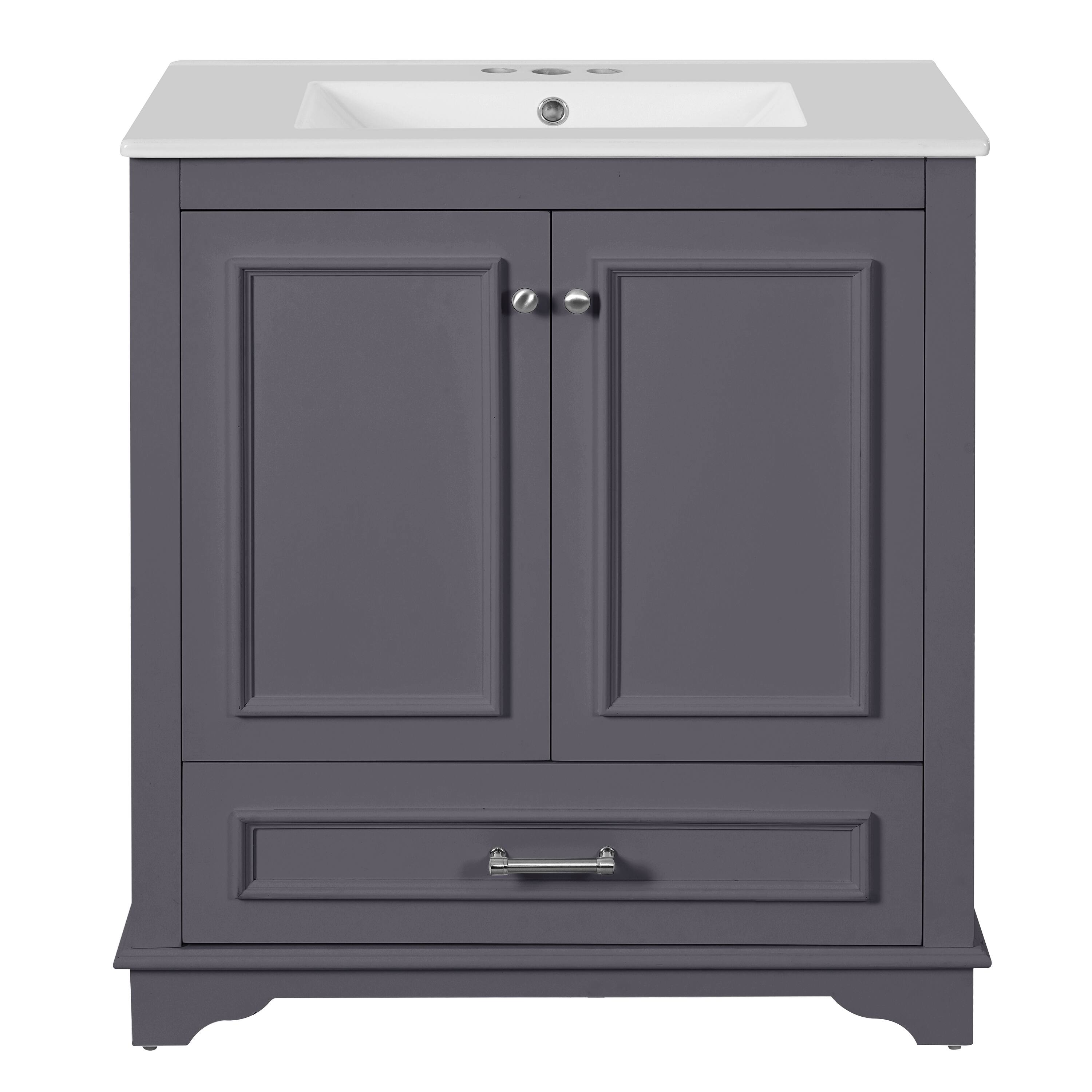 Back. Whisen - 30" Modern Bathroom Vanity with Ceramic Sink, 2 Large Soft Closing Doors, Storage Cabinet for Bath - Blue.