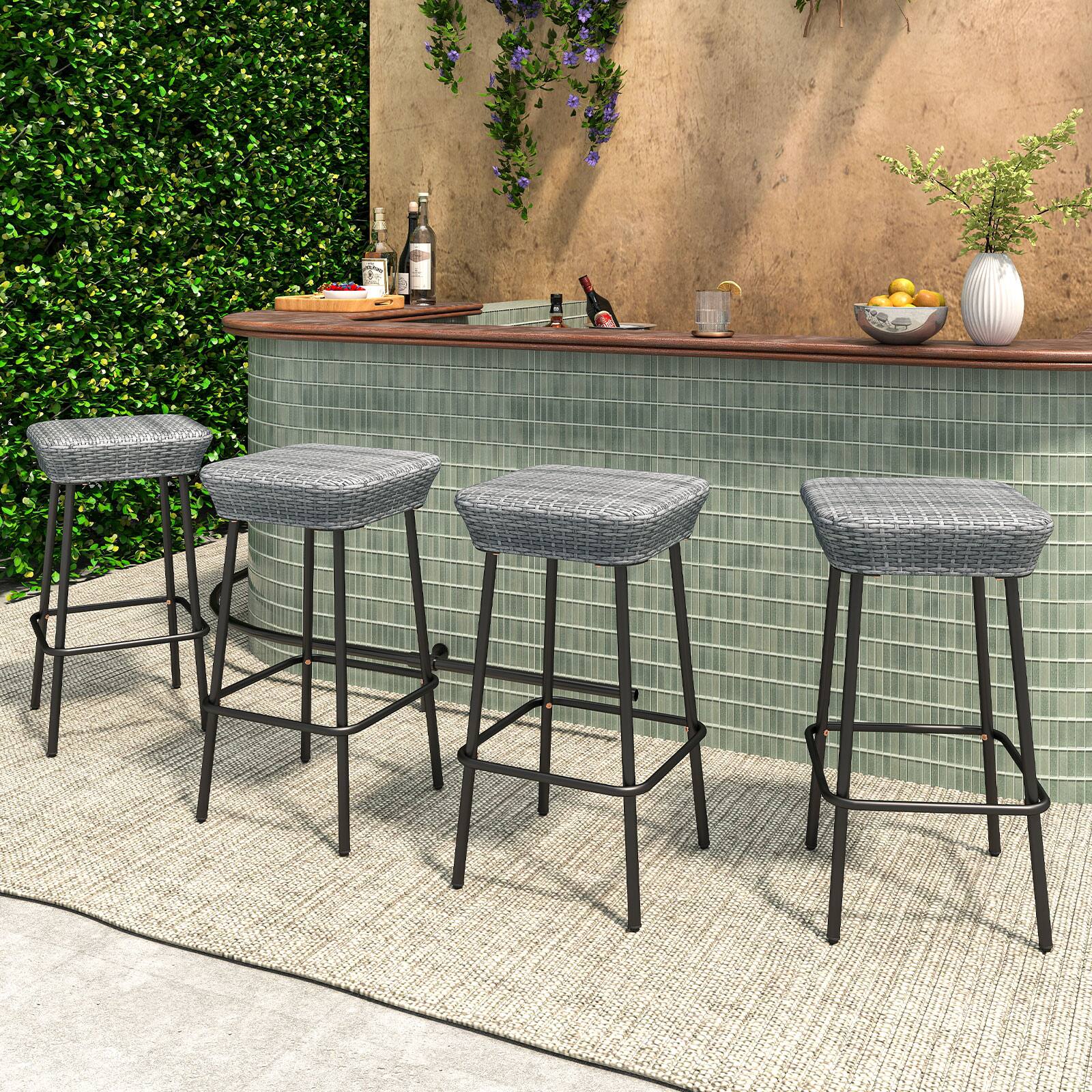 Alt View 7. Gymax - Gymax 29.5'' Metal Bar Height Stools Set of 2 w/ Rattan Seat & Footrest for Backyard - Mix Gray.