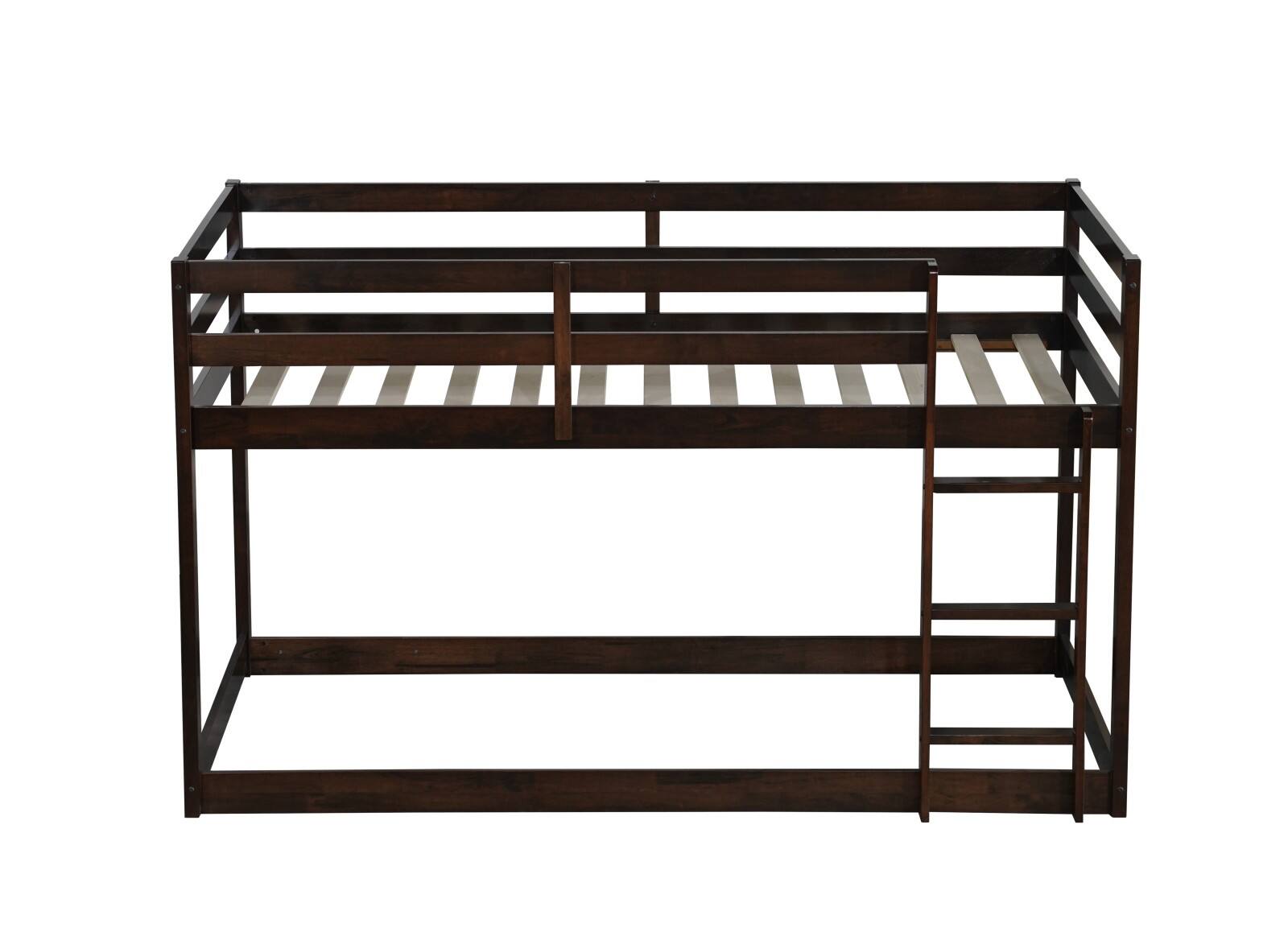Alt View 9. Ecooso - Solid Wooden, Solid Rubber Wooden Twin over Twin Floor Bunk Bed with Ladder, with Bed Platform of Strengthened Slats - Espresso.