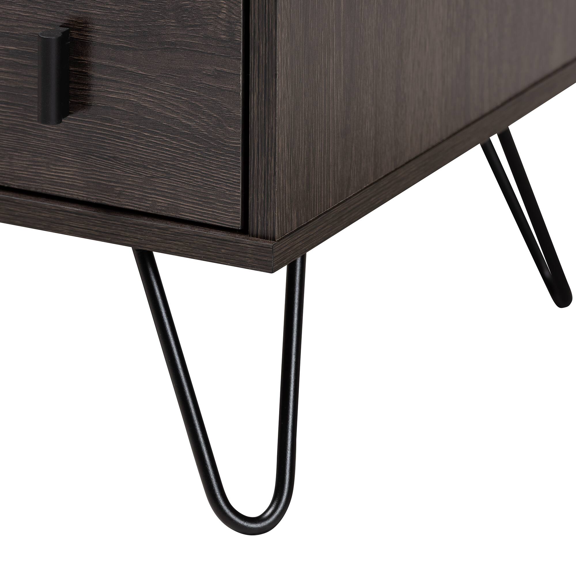 Alt View 2. Baxton Studio - Glover Modern and Contemporary Dark Brown Finished Wood and Metal 2-Drawer Nightstand - Dark Brown/Black.