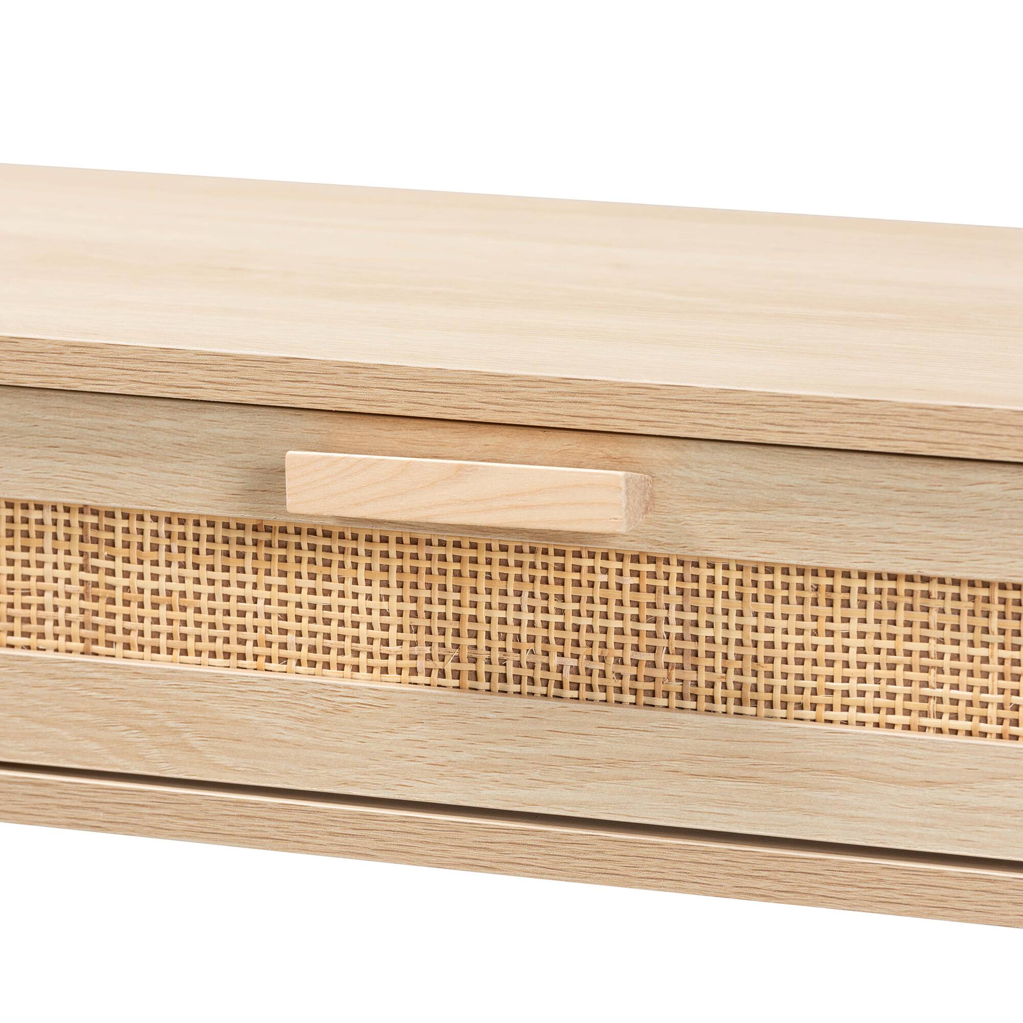 Alt View 1. Baxton Studio - Sebille Mid-Century Modern Finished Wood 2-Drawer Console Table with Rattan - Light Brown.