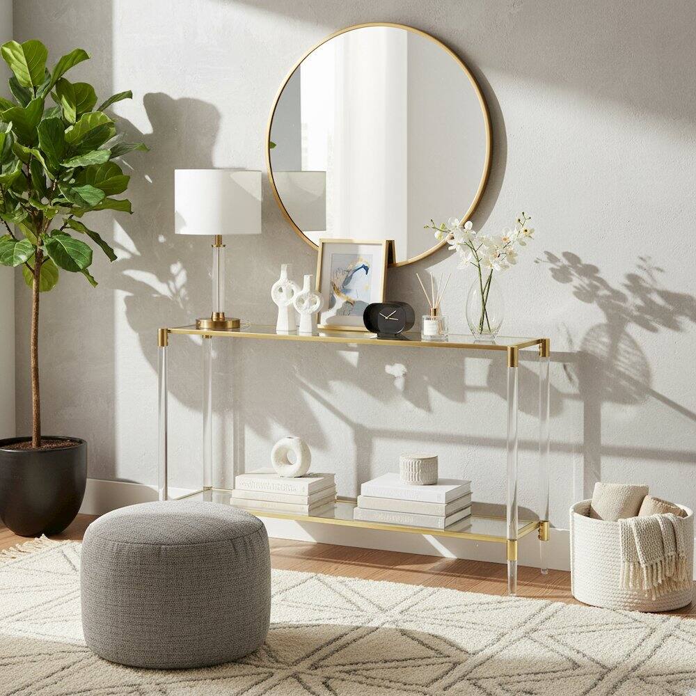 Alt View 3. FurniFact - Console Table with 2 Glass Tiers - Gold.