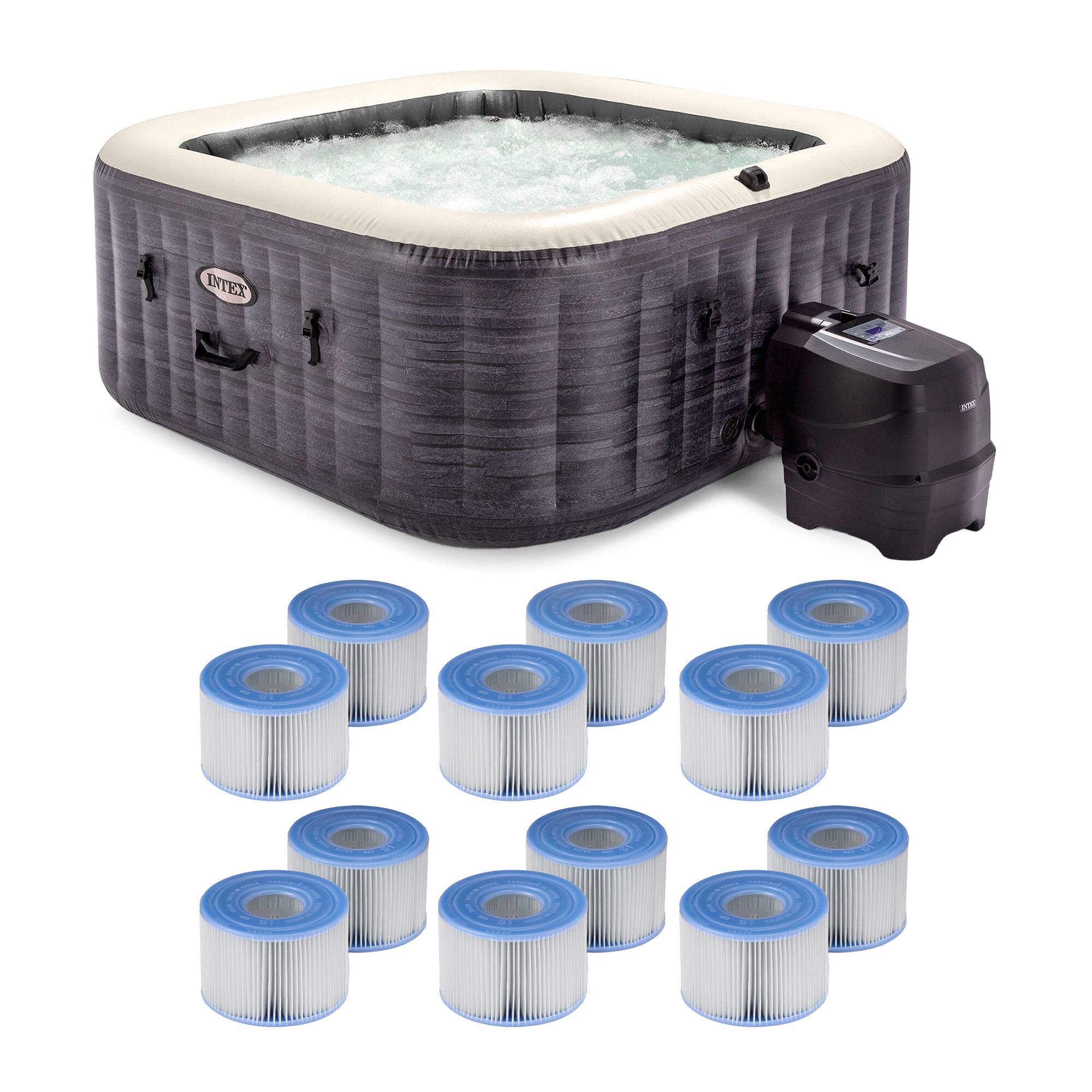 Intex - PureSpa Plus Inflatable Square Spa & Type S1 Filter Cartridges (12 Pack) - Gray