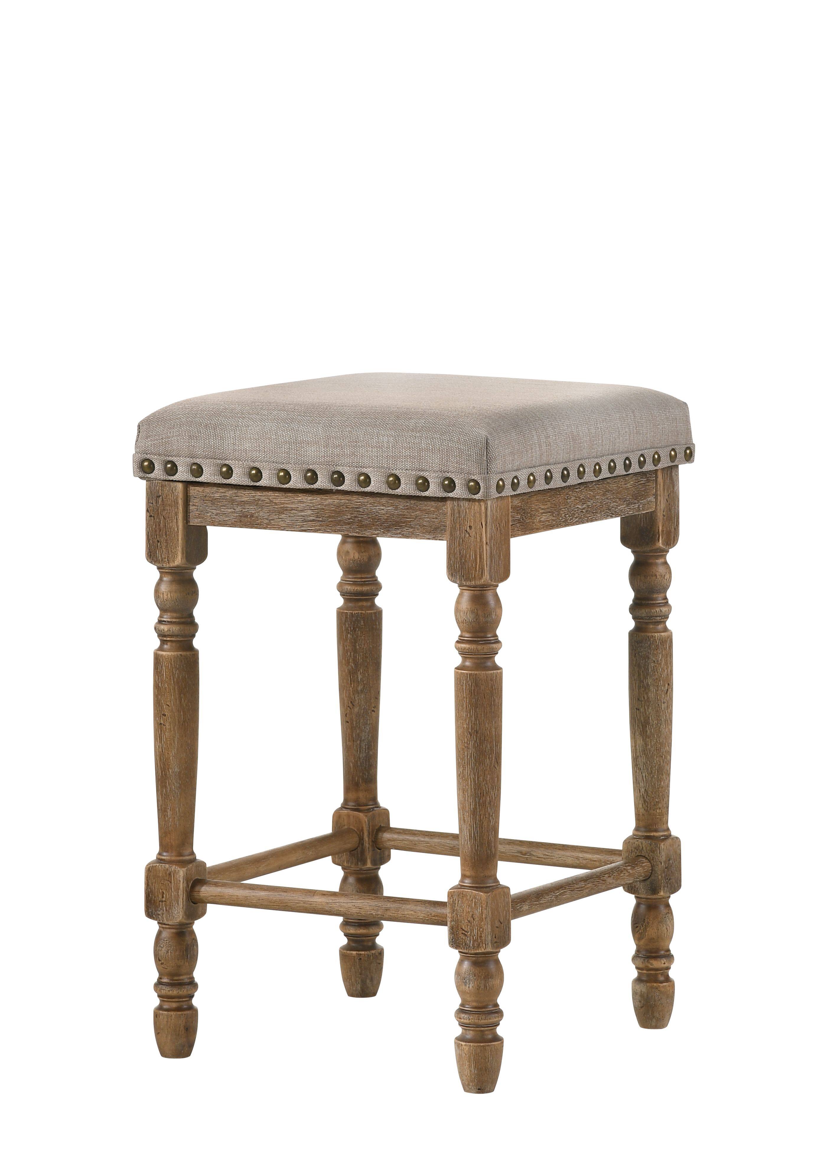 Front. TinyHomie - Farsiris Beige Fabric Weathered Oak Counter Height Stool Set-2 - White.