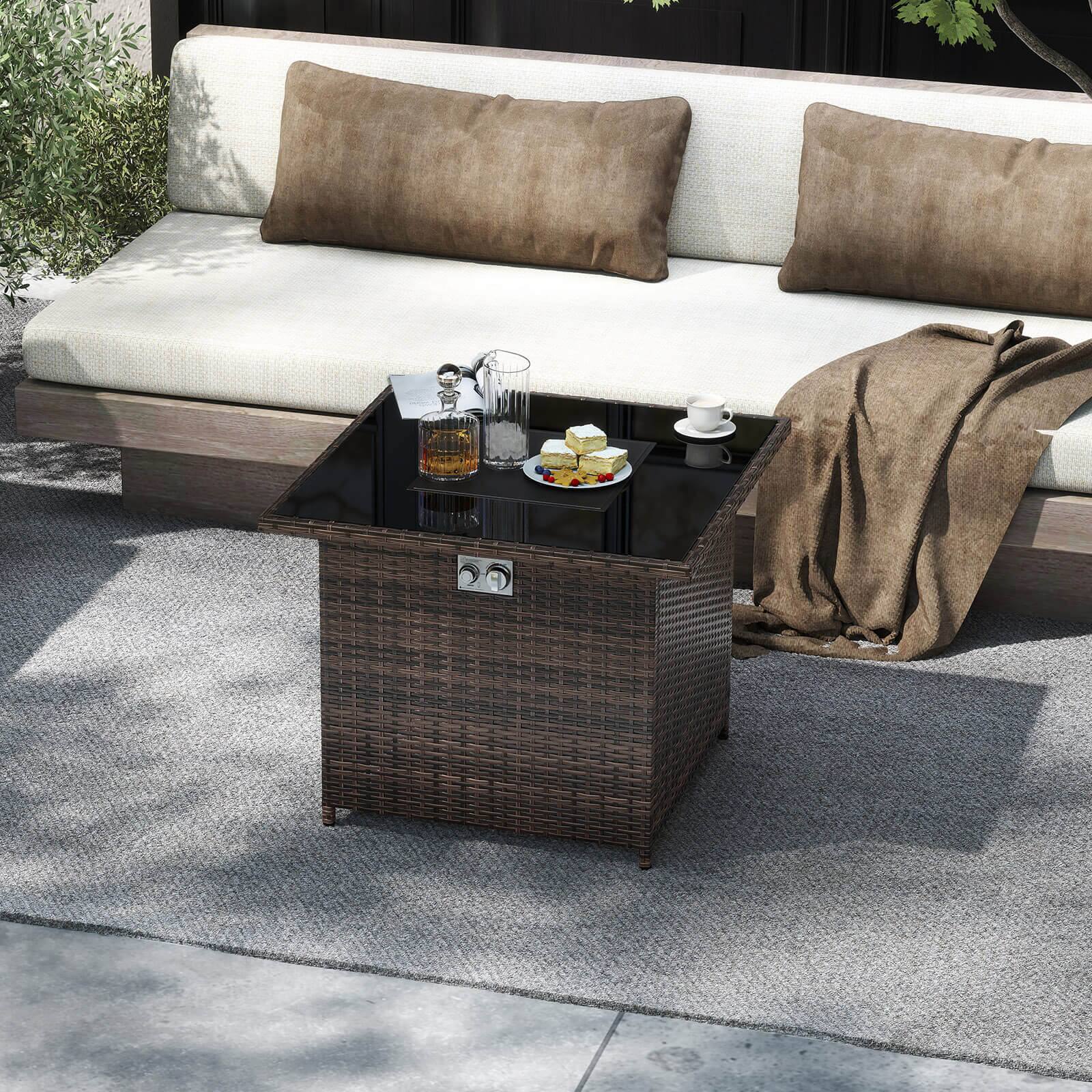 Alt View 8. Costway - Costway 32.5" Propane Fire Pit Table Outdoor Wicker Gas Firepit with Stainless Steel Burner - Brown.
