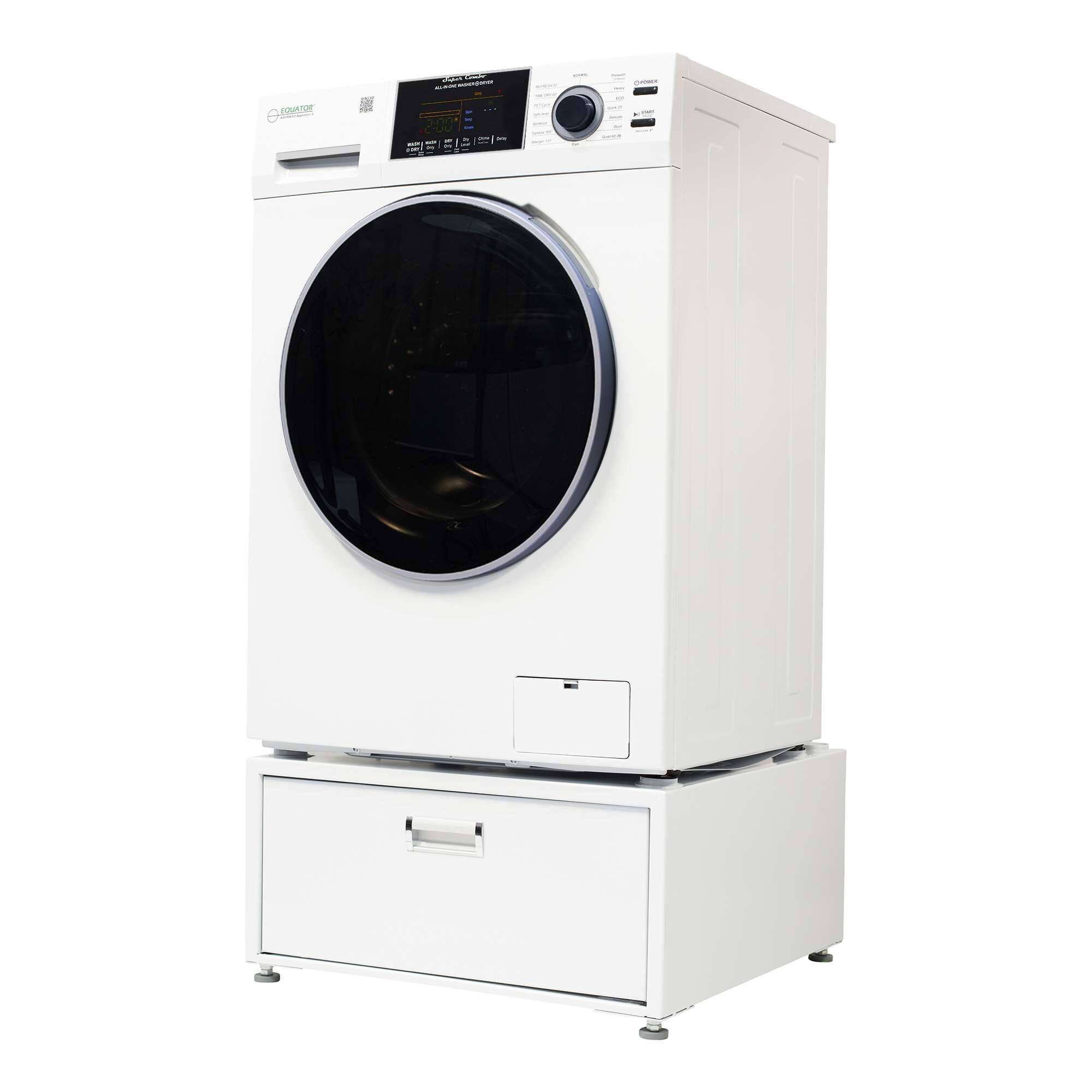 Left. Equator - Equator 1.62 cu ft. All-in-One Combo Washer Electric Dryer VENTED DRY 30% FASTER | RV Ready 110V - EZ 4800 + Pedestal - White.