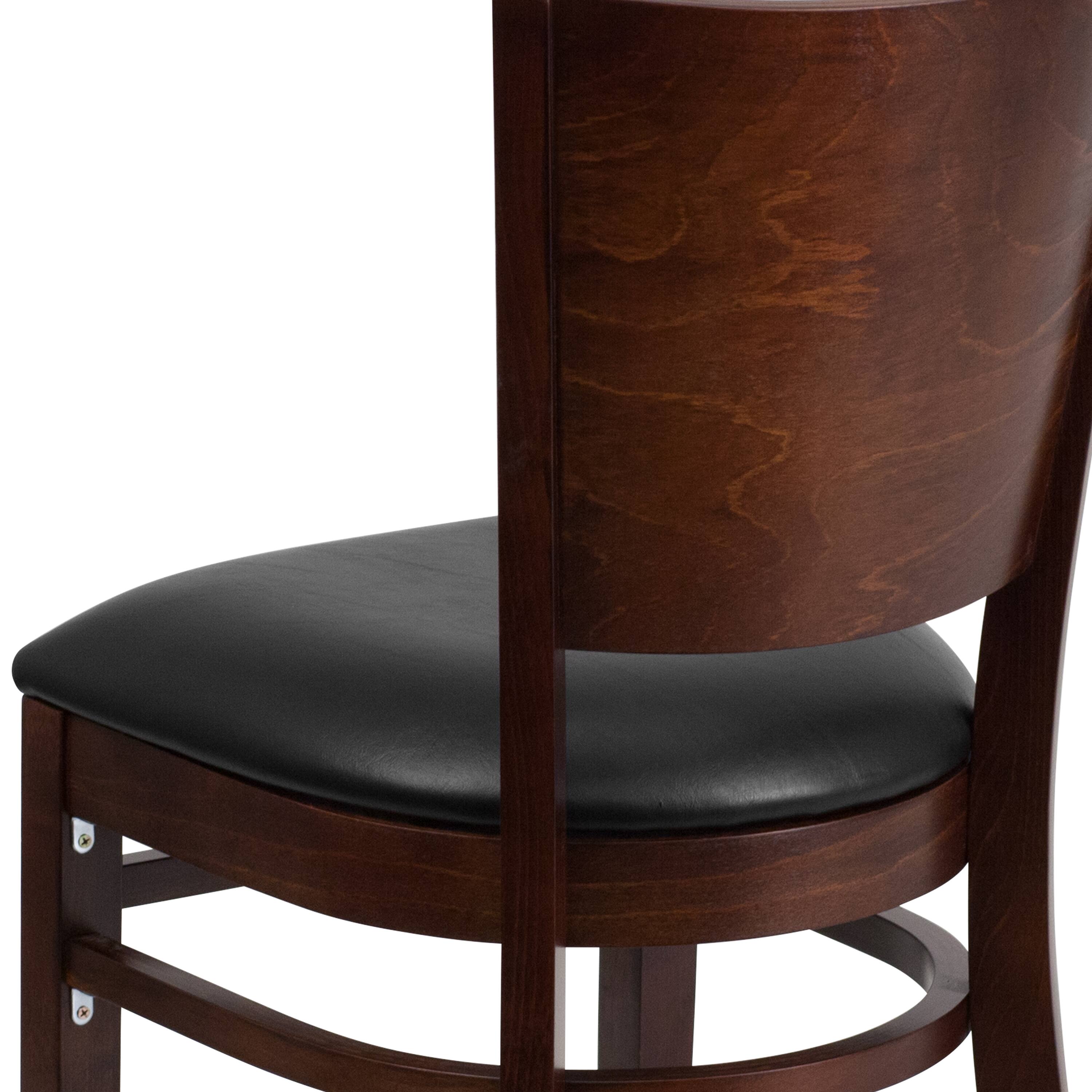 Alt View 9. Emma + Oliver - Solid Back Wooden Restaurant Dining Chair - Black Vinyl Seat/Walnut Wood Frame.