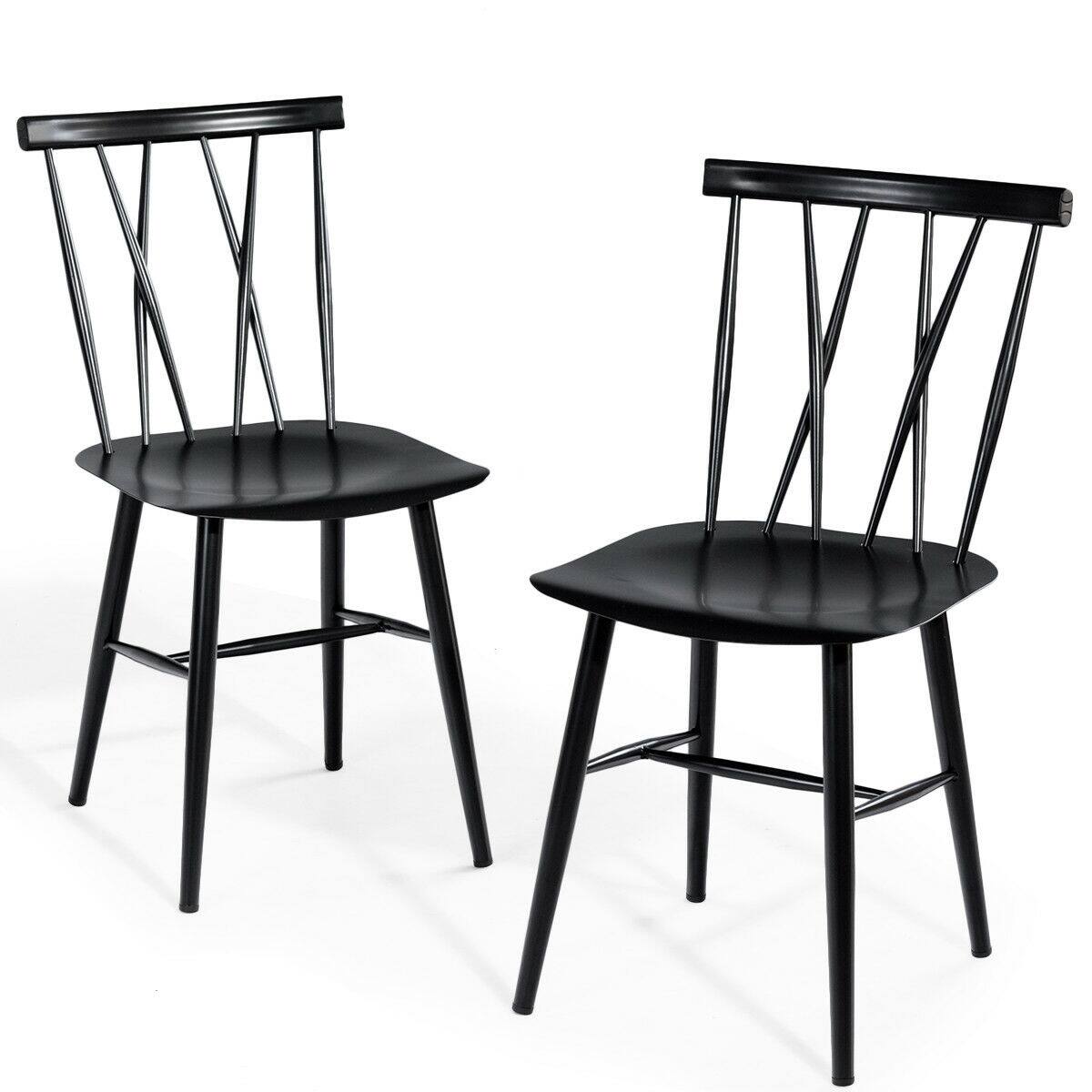 Alt View 4. Costway - Costway Set of 2 Dining Side Chairs Chairs Armless Cross Back Kitchen Bistro Caf - Black.