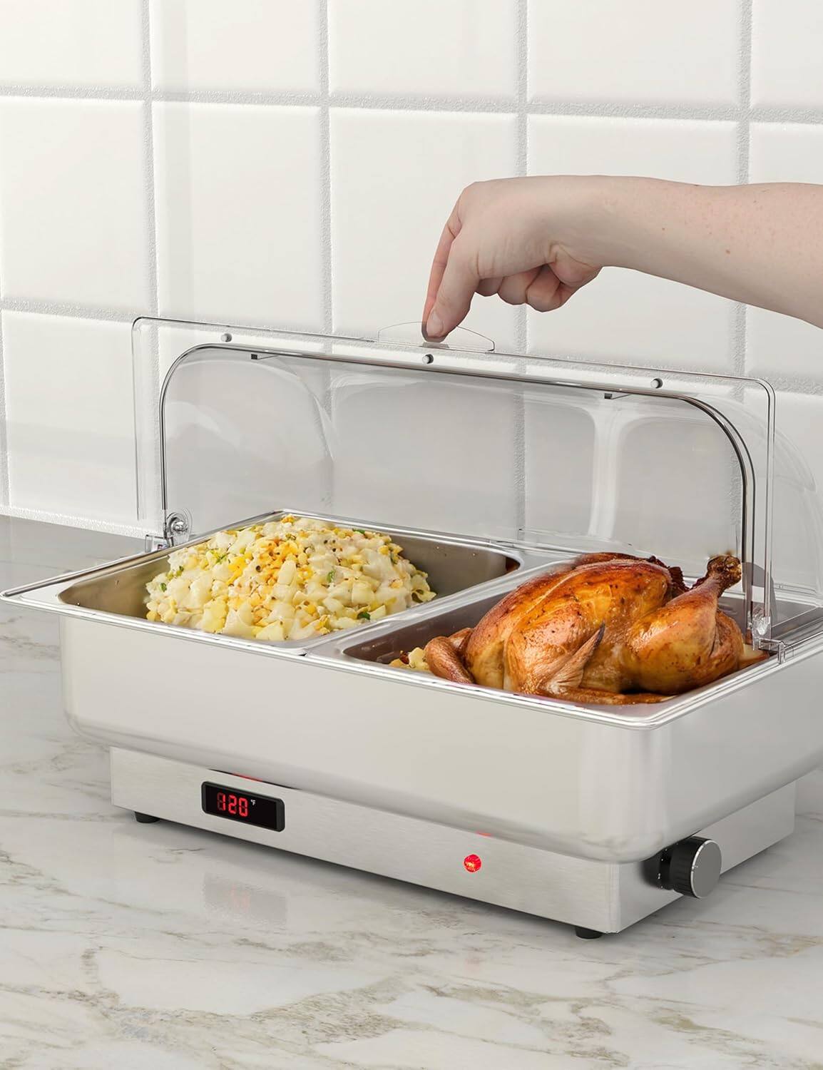 Alt View 1. GARVEE - Electric Chafing Dish Buffet Set with Temperature Control, 9QT Roll Top Stainless Steel Food Servers and Warmers - Silver.