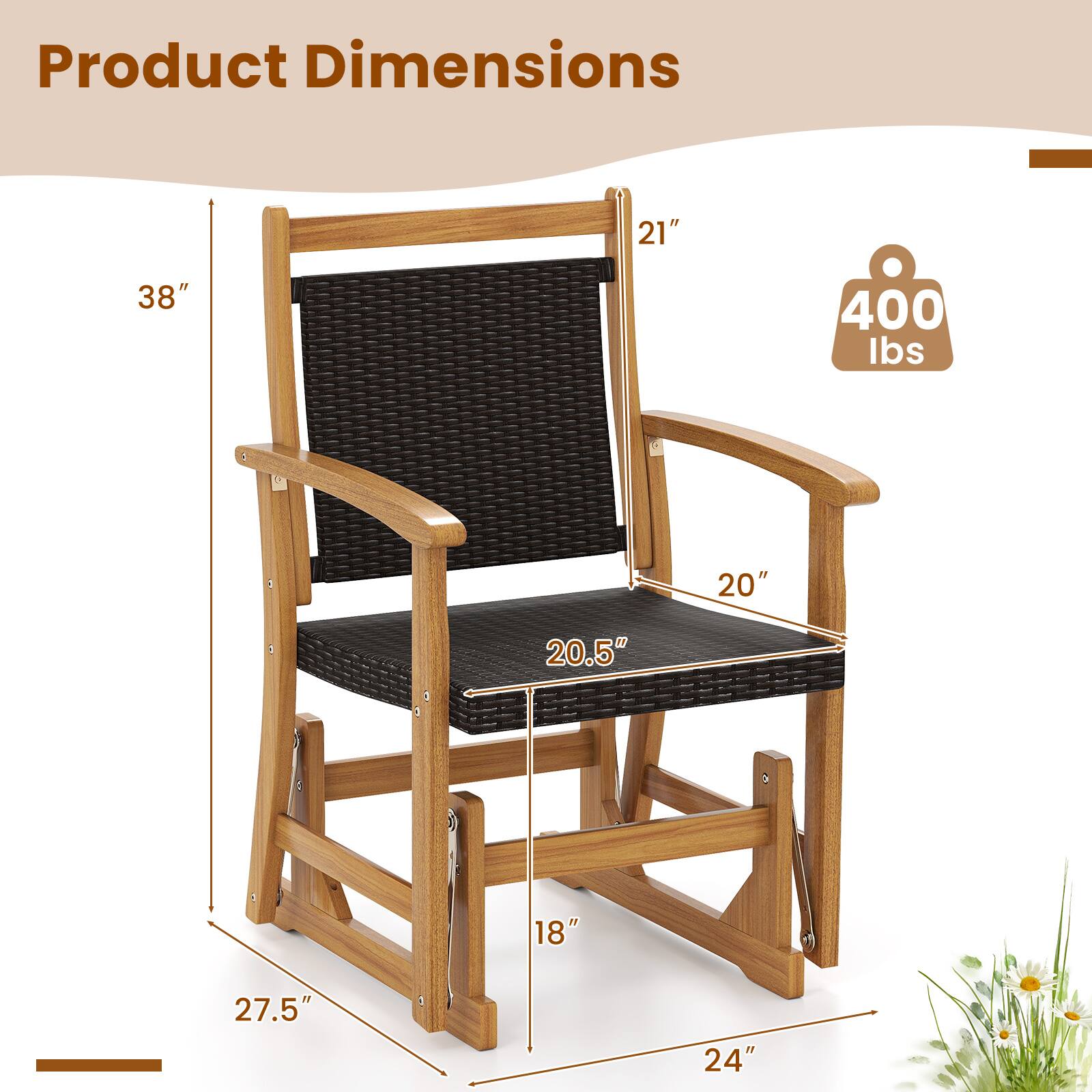 Product Dimensions: 21" x 38" x 400 lbs, 20" x 20.5" x 18" x 27.5" x 24"