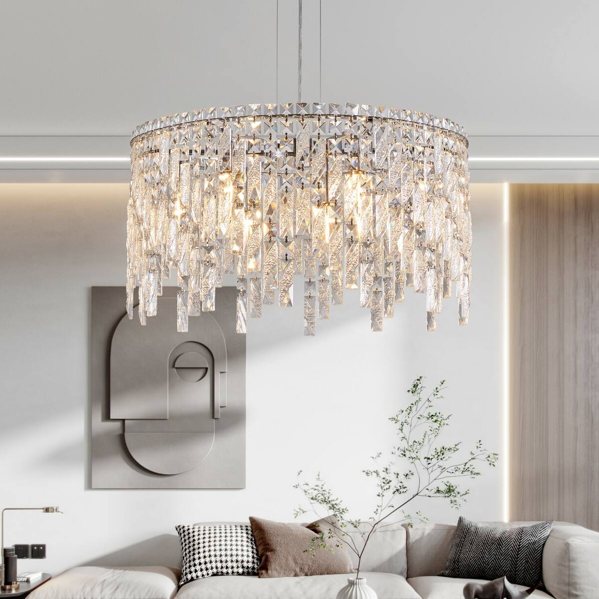 Alt View 4. Loheer - Loheer 23.6 inch Round Crystal Chandelier Chrome Modern Dining Room Pendant Light.