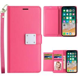 Entronix - Galaxy S25 Ultra Compatible Case - Stylish Foldable Leather Wallet with Card Holder and Lanyard - Hot Pink