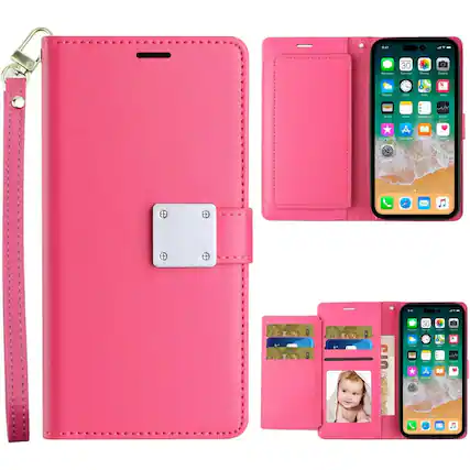Front. Entronix - Entronix Galaxy S25 Ultra Compatible Case - Stylish Foldable Leather Wallet with Card Holder and Lanyard - Hot Pink.