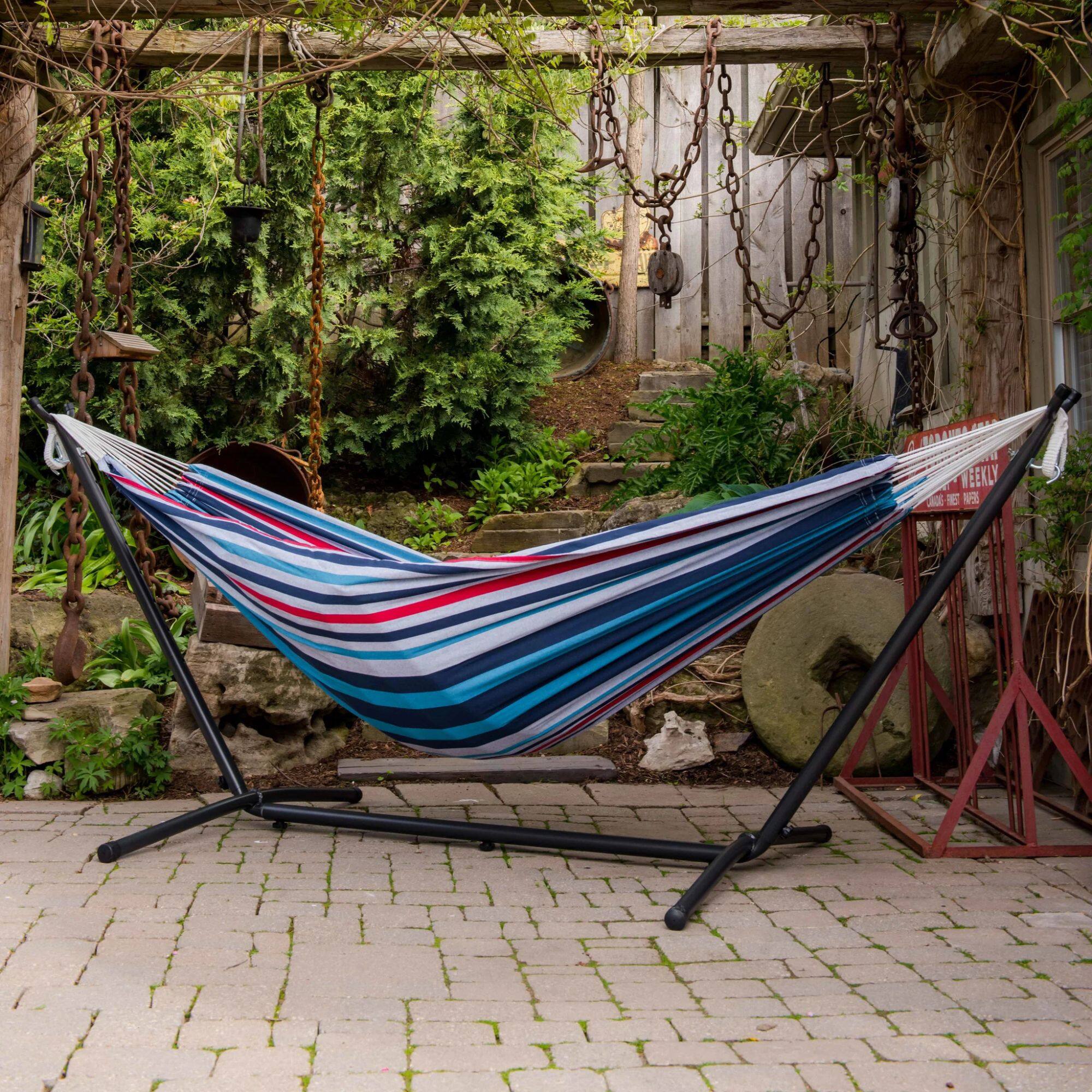 Alt View 4. Vivere - Vivere Double Cotton Hammock, Comfortable Daybed with Steel Stand, 9', Denim - Denim.