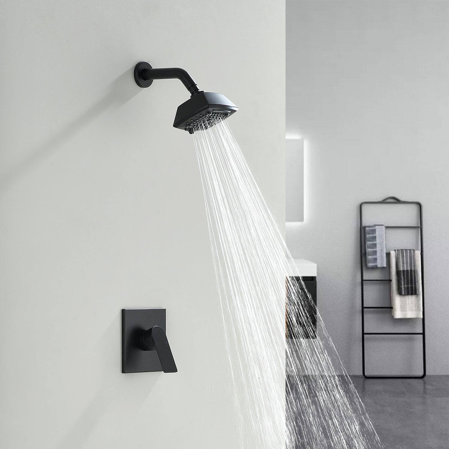 Alt View 3. Boyel Living - Black Brass Shower Faucet Set cUPC Pressure Balance Valve 5-Function ABS Top Spray 1/2NPT Thread - Matte Black.
