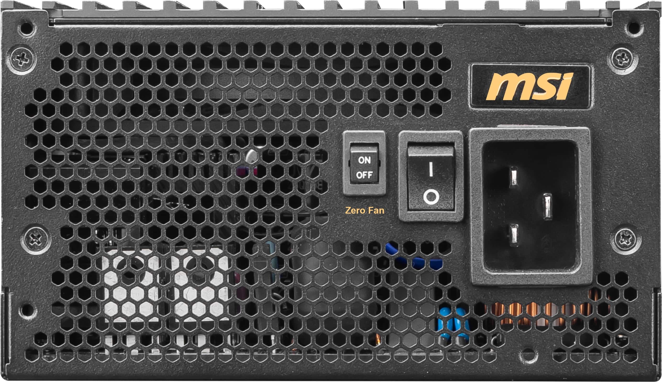 The text on the image reads "MSI 8 ON OFF Zero Fan I/O".