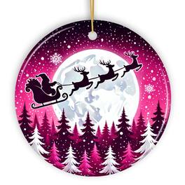 OrnamentallyYou - Moonlit Santa Silhouette Pink Themed Ornament Enchanted Night Sky for Holiday Decor - Multi-colored