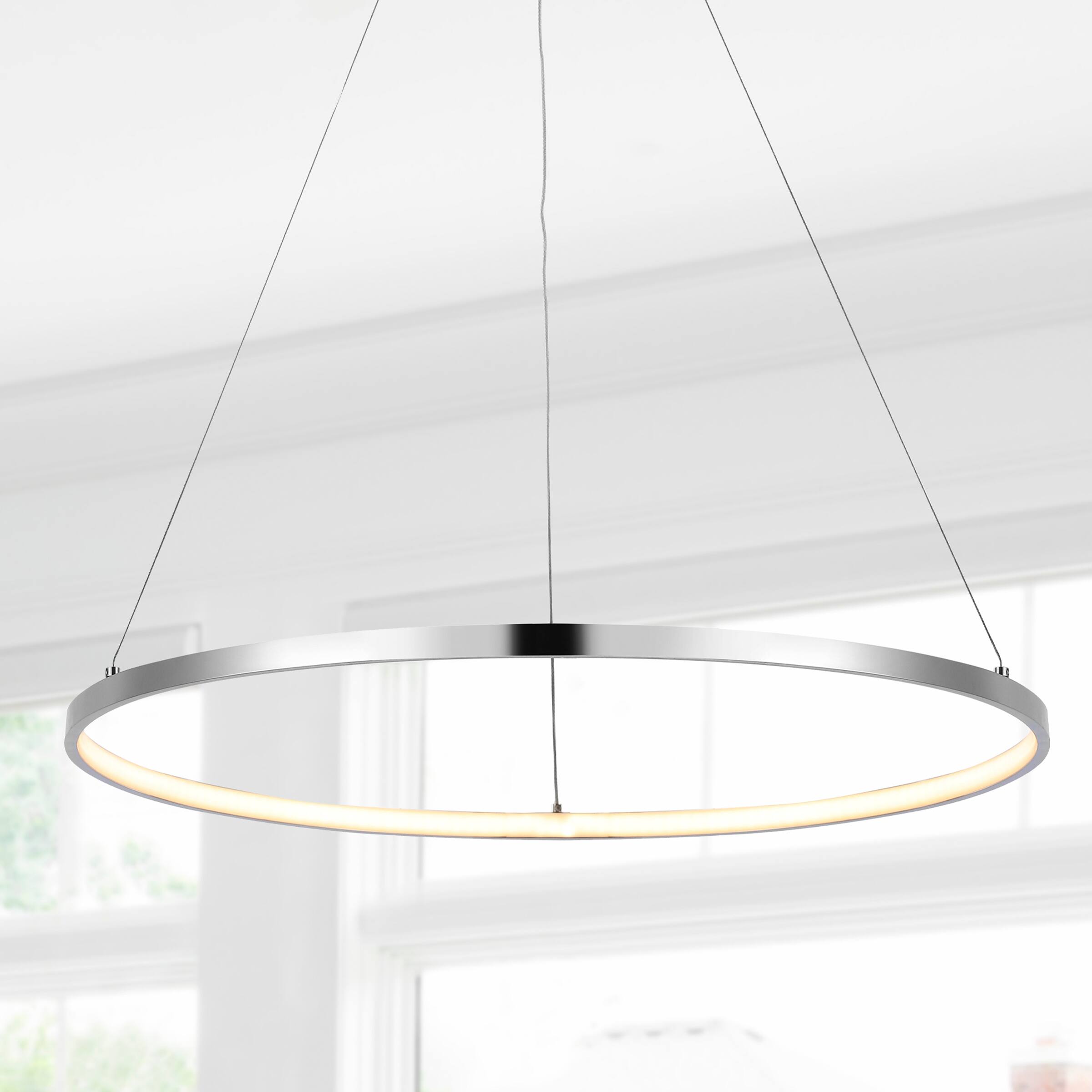 Alt View 1. Jonathan Y - Brice 23.75" Modern Contemporary Metal Round Integrated LED Pendant, Chrome - Chrome.