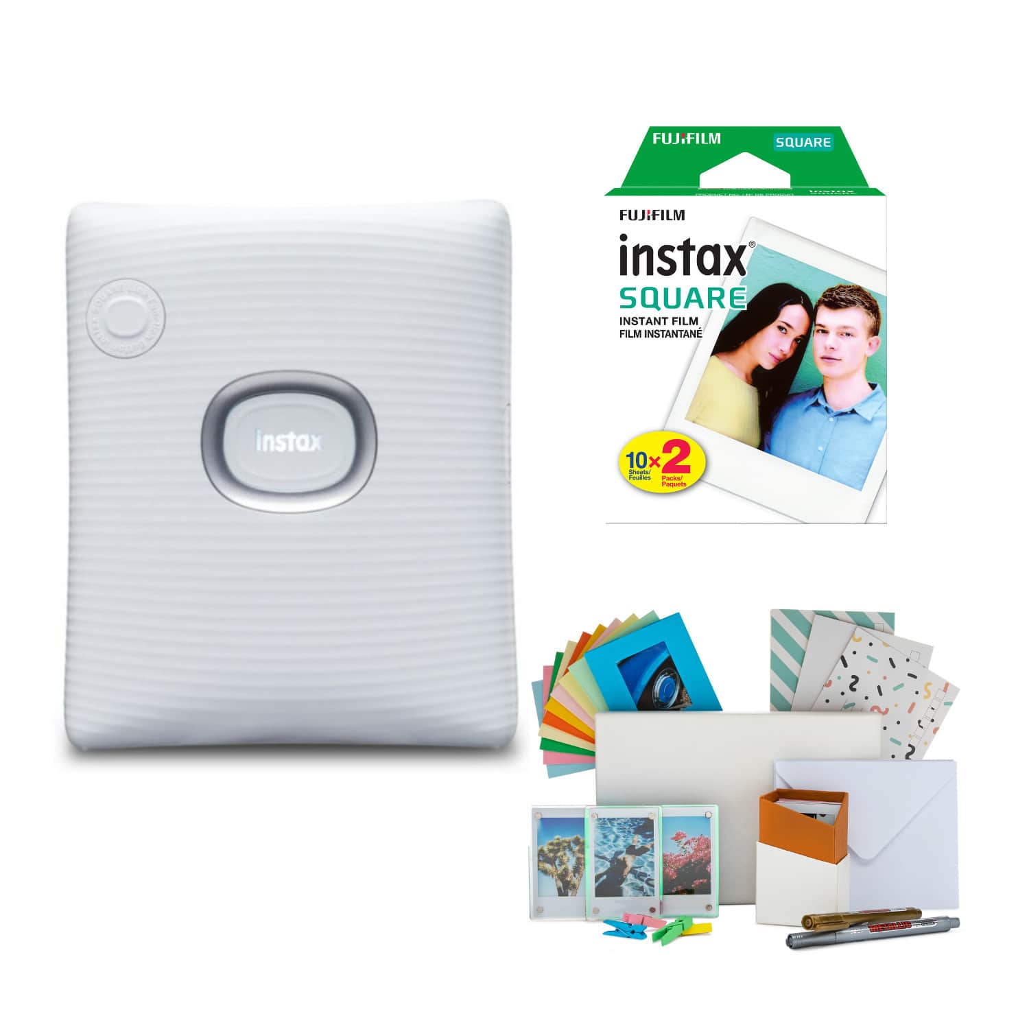 Fujifilm - INSTAX Square Link Instant Printer (White) w/Instax Film Kit Bundle