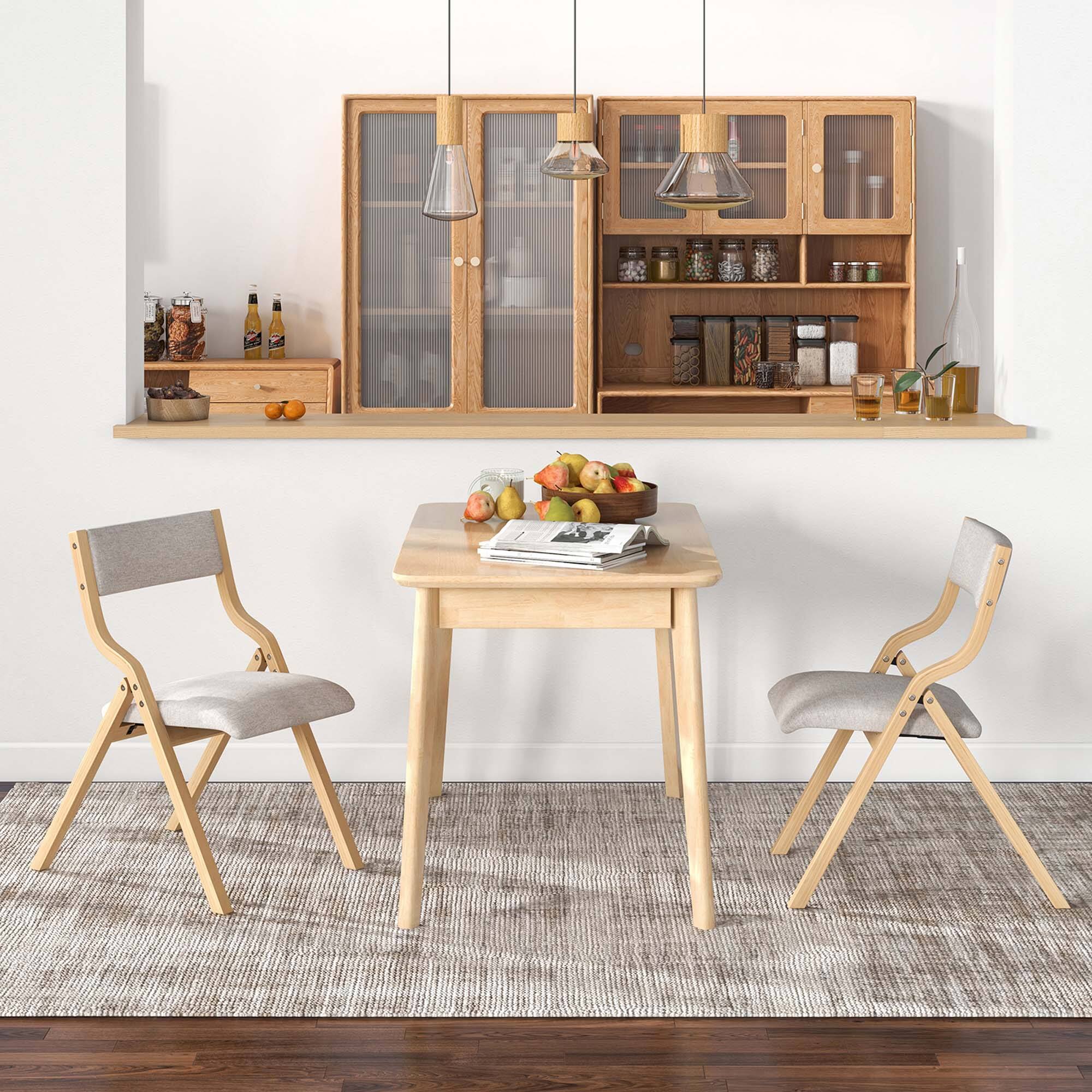 Alt View 1. Costway - Costway Folding Dining Chair Set of 2 Wooden Upholstered Modern Linen Fabric Padded Seat - Grey/Natural.