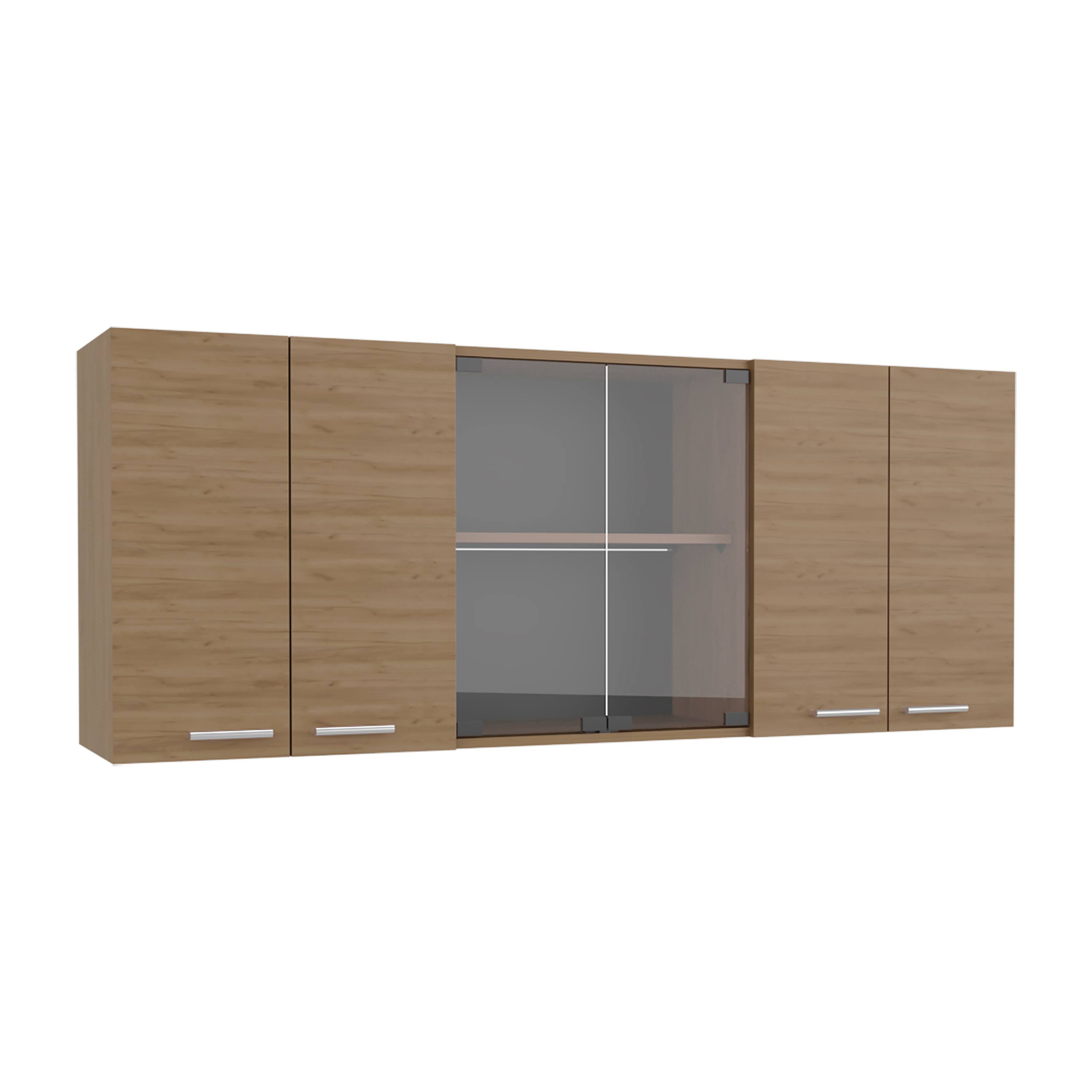 Back. TuHome - Superior 150 Wall Cabinet Six Door With Glass, Four Interior Shelves, Two Double Door, Fresno Europe - Beige.