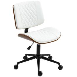 Anysun - Armless Rolling Space-Saving Upholstered Leather Home Office Chair with Adjustable Height - White