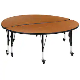 Flash Furniture - Emmy 2 Piece Mobile Emmy 60" Circle Wave Flexible Oak Thermal Laminate Kids Adjustable Activity Table Set - Brown