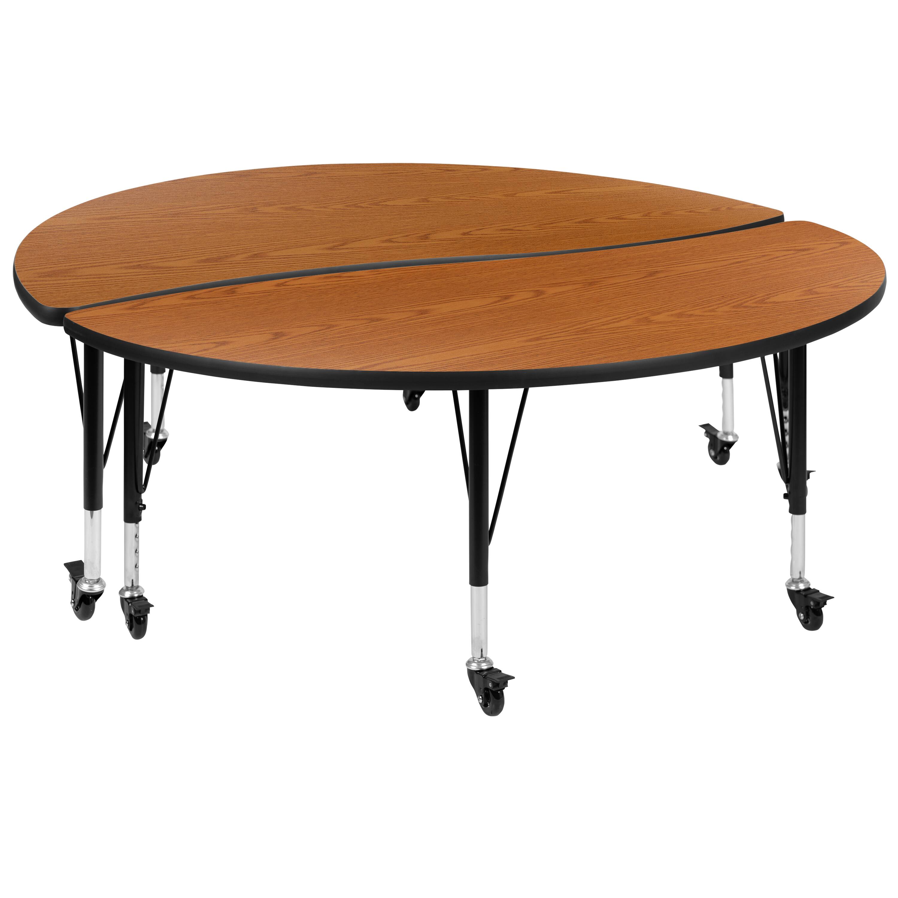 Alt View 1. Emma + Oliver - 2 Piece Mobile 60" Circle Collaborative Grey Kids Activity Table Set - Oak.