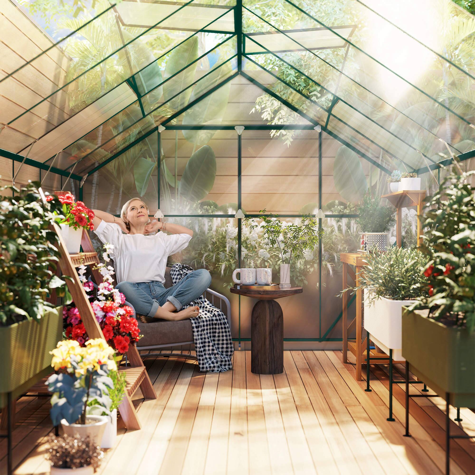 Alt View 7. Outsunny - 16' x 8' Aluminum Greenhouse Polycarbonate Walk-in Garden Greenhouse Kit with Adjustable Roof Vent.
