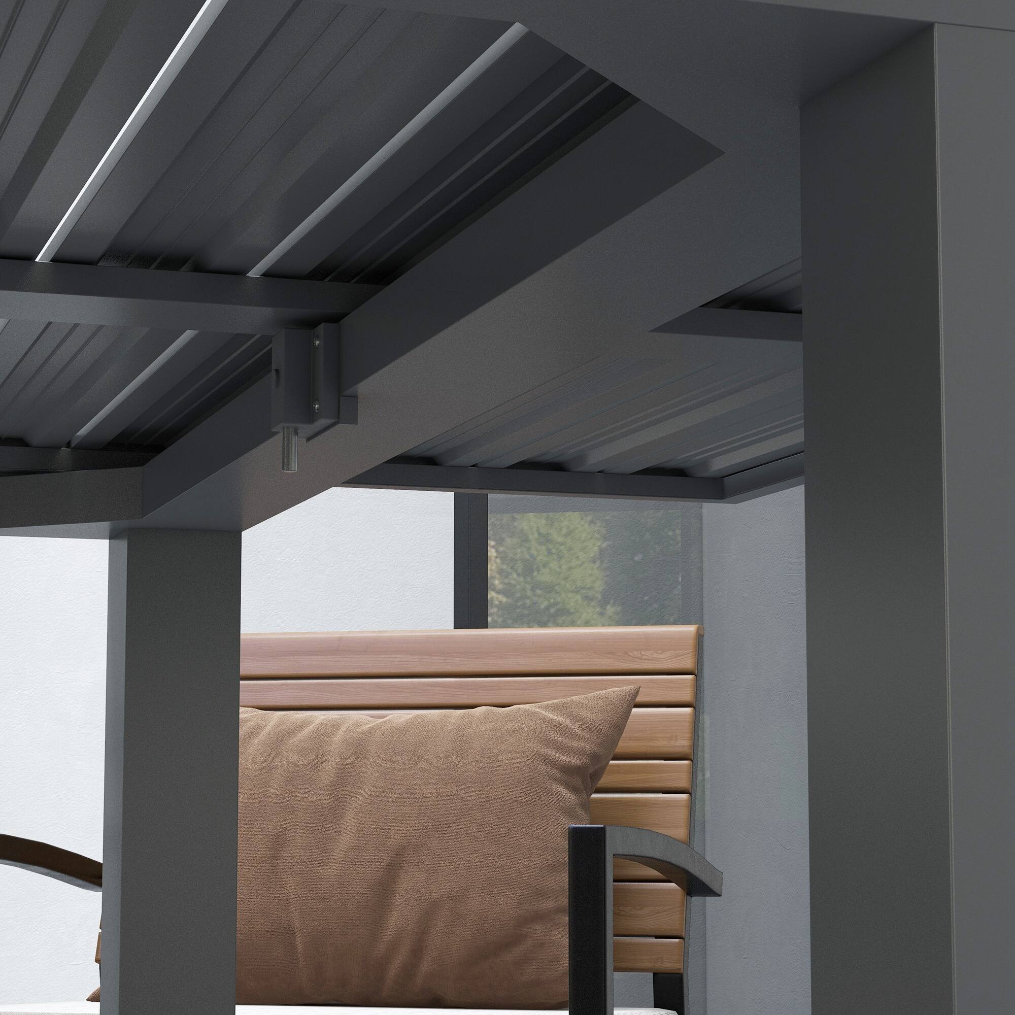 Alt View 7. Outsunny - Expandable Patio Table, Rectangle Patio Table, Outdoor Dining Table for 6-8 People - Charcoal Gray.