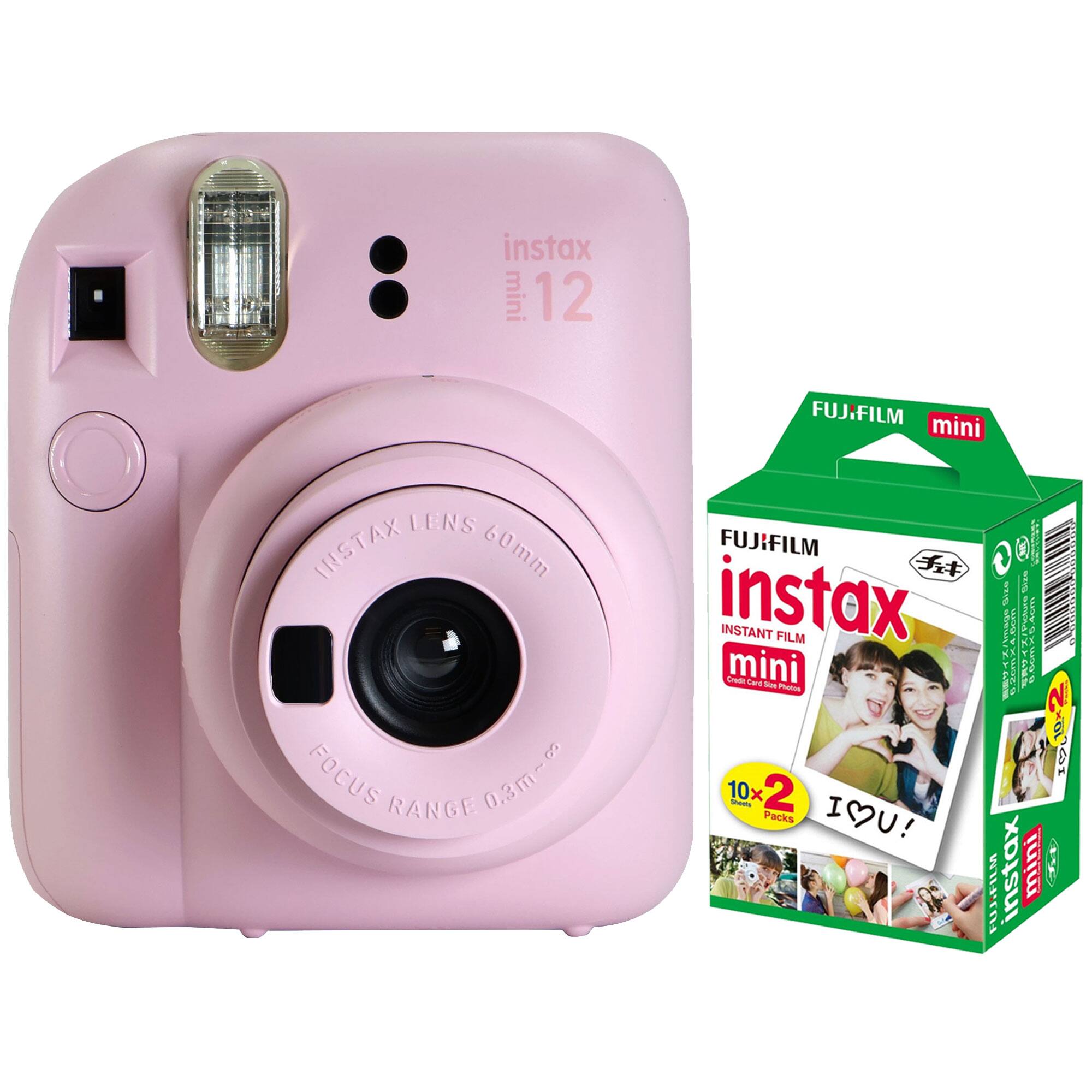 instax mini 12  
FUJIFILM mini LENS 60mm  
FOCUS RANGE 0.3m~  
FUJIFILM INSTANT FILM mini  
10x2 PACKS  
I ❤️ U!
