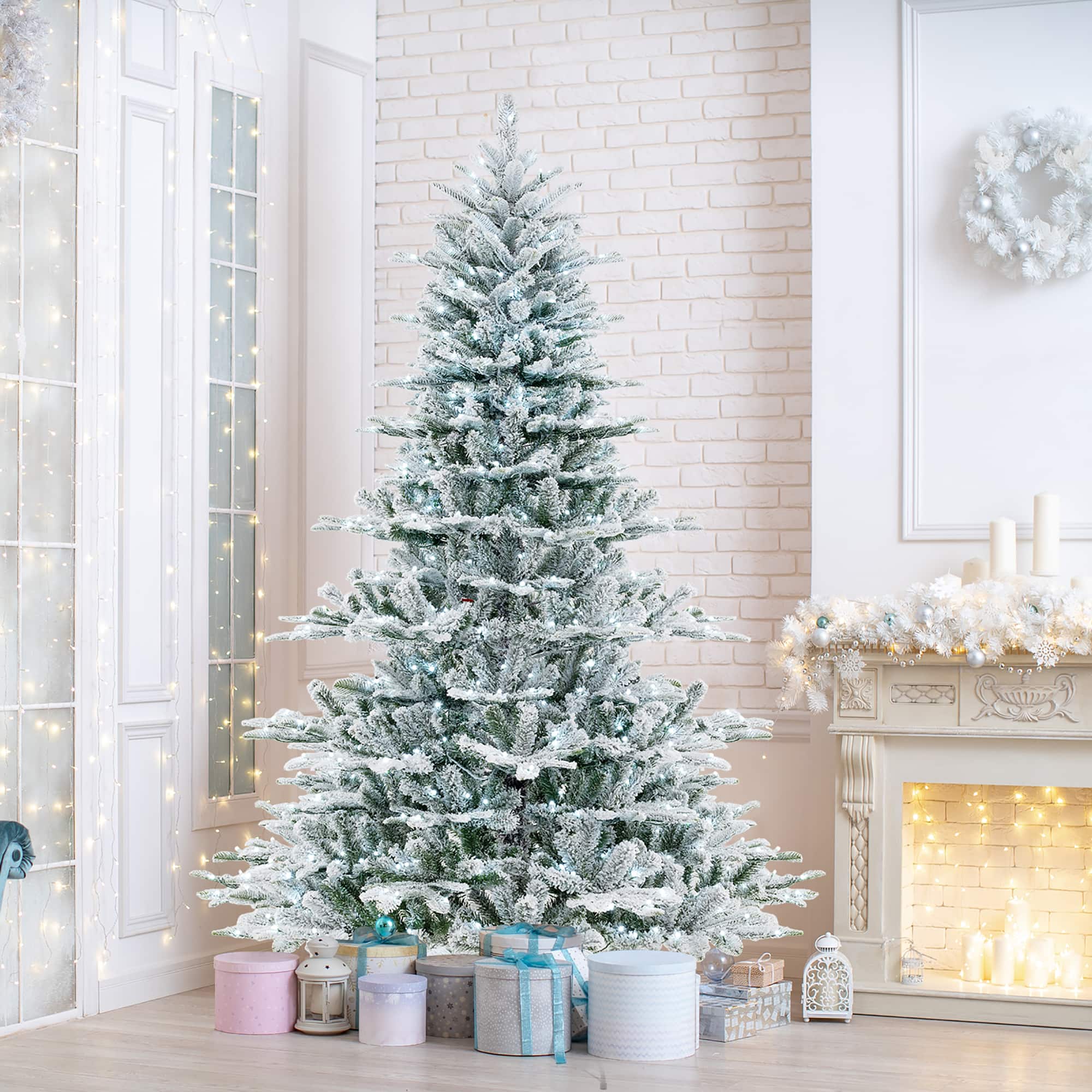 Gymax - 7 FT Snow Flocked Artificial Christmas Tree w/ 1119 PVC & PE Tips 620 LED Lights - Green, White price history on PriceWatchPro