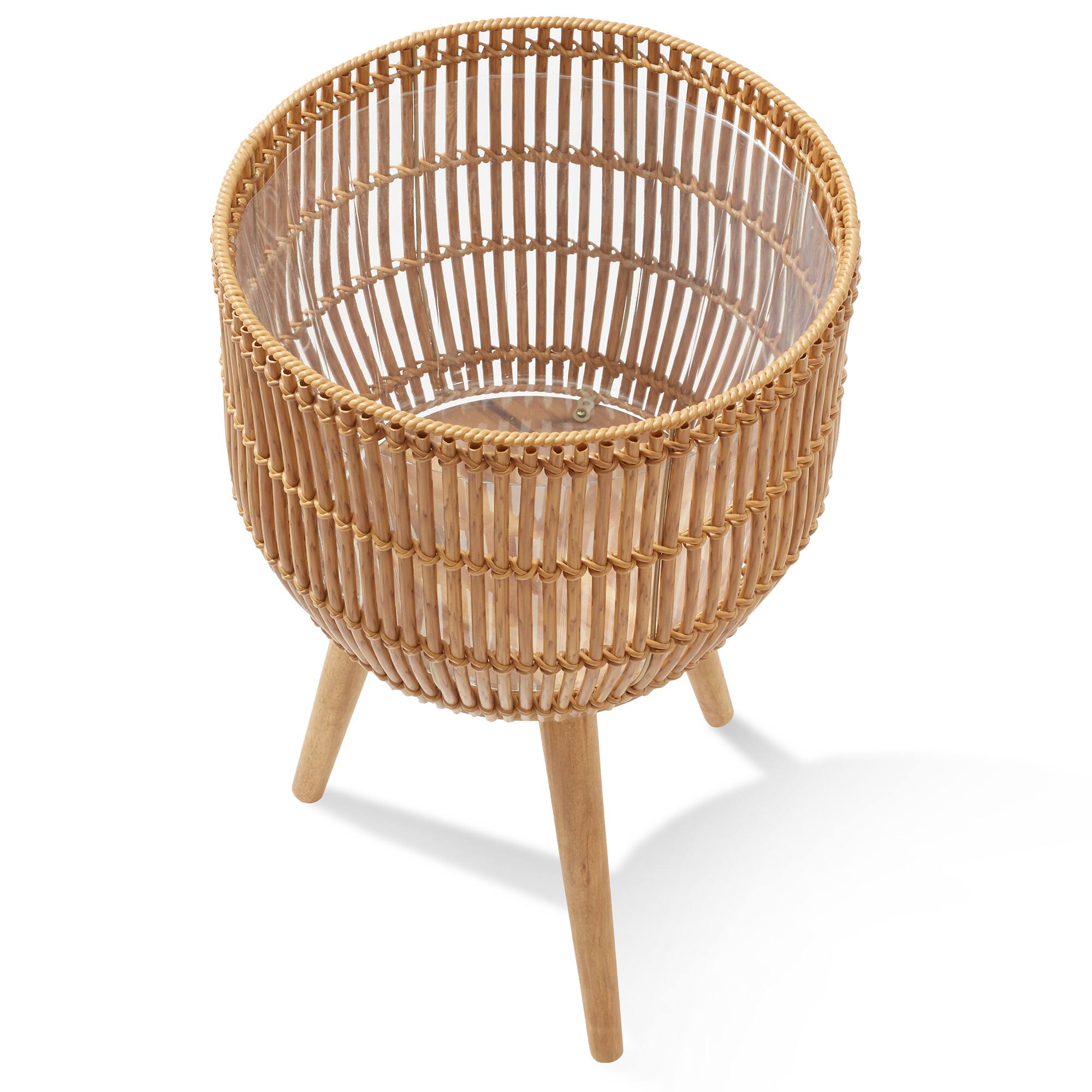 Alt View 1. Casafield - Indoor Planter with Stand, Large Rattan Basket for Plants and Flowers with Wood Legs - Natural with Natural Legs.