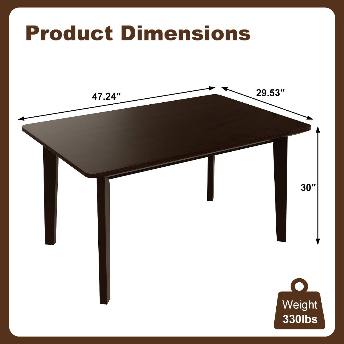 Product Dimensions
47.24"
29.53"
30"
Weight 330lbs