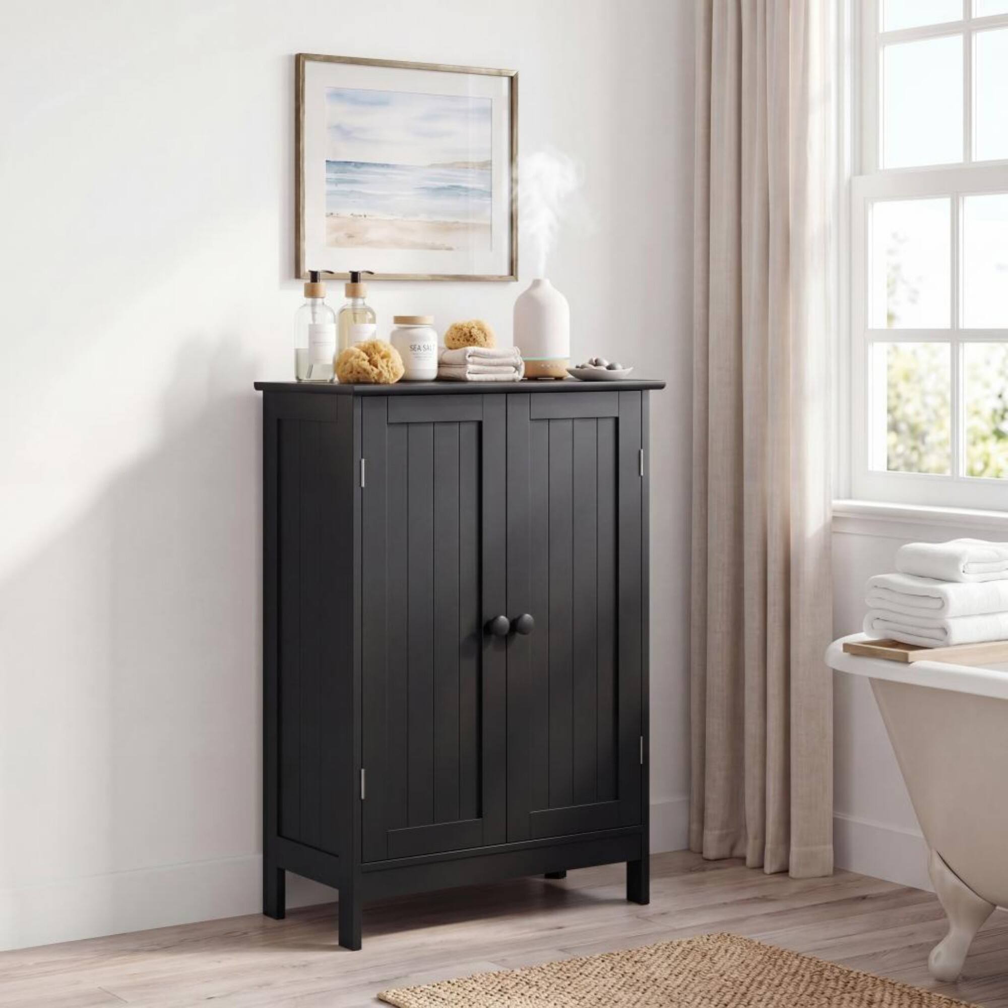 Alt View 4. Costway - Costway Bathroom Floor Storage Cabinet Double Door Kitchen Cupboard Shoe Cabinet - Black.