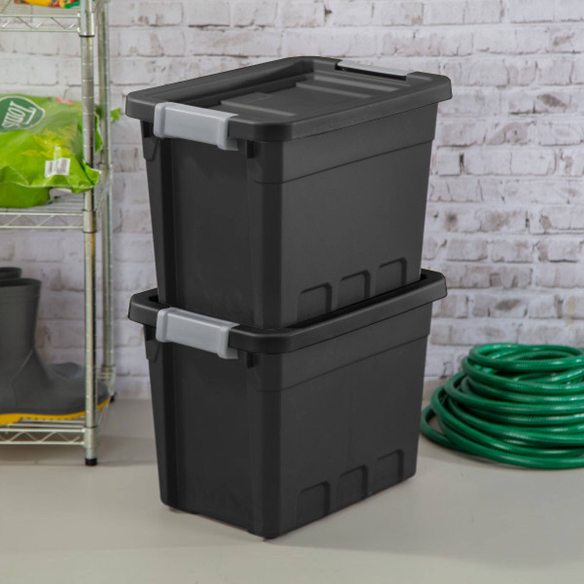 Alt View 4. Sterilite - Sterilite 7.5 Gal Rugged Industrial Storage Totes w/ Latch Lids, Black (18 Pack) - Black.