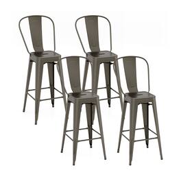 Ecooso - Set of 4 Metal Bar Height Stools Stackable with Removable Backrest for Indoor or Outdoor Use - Gun