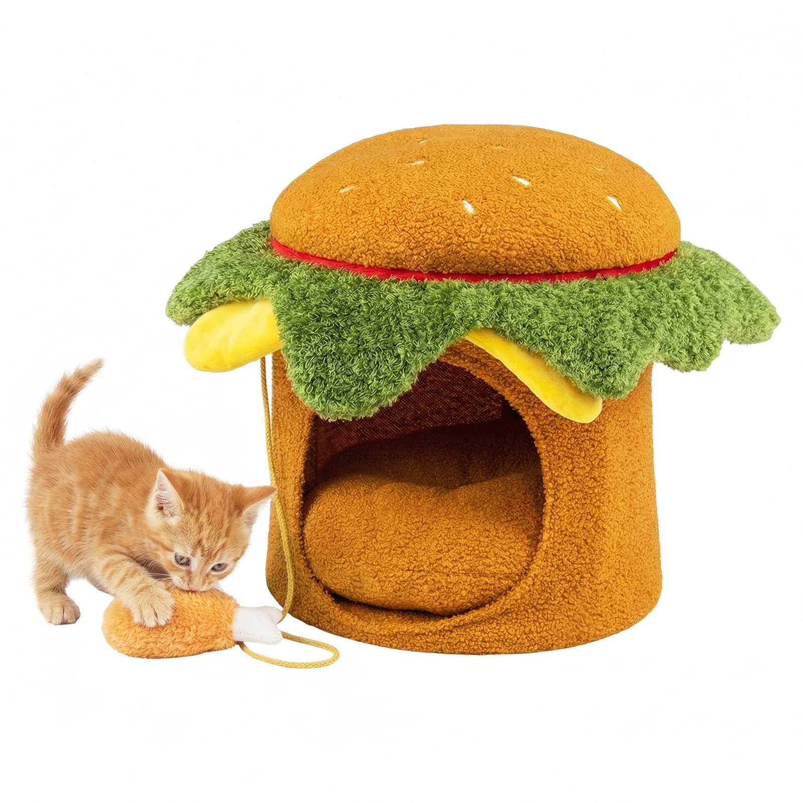 Gymax - Hamburger Cat Nest w/Perch Chicken Drumstick Toy & Removable Cushion for Cats
