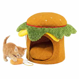 Gymax - Hamburger Cat Nest w/Perch Chicken Drumstick Toy & Removable Cushion for Cats