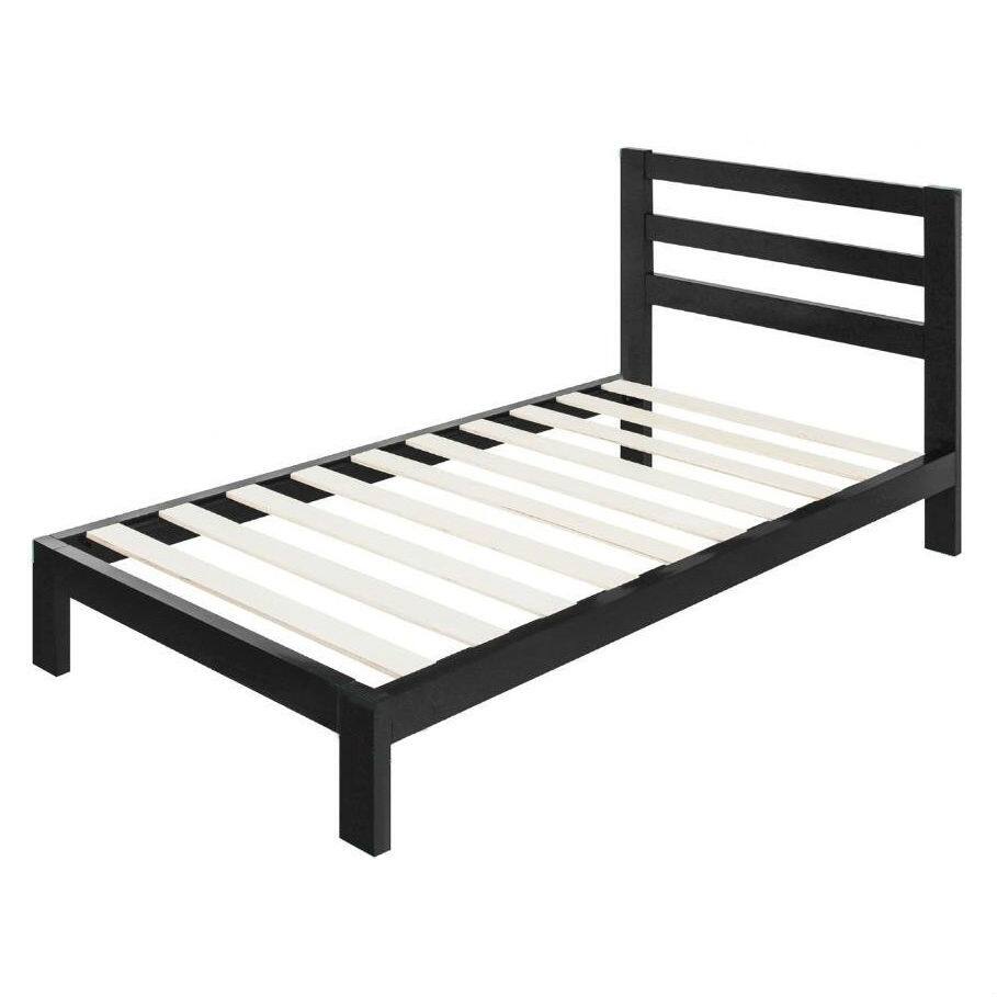 Hivvago - Twin size Modern Metal Platform Bed Frame with Headboard And Wood Support Slats - Black