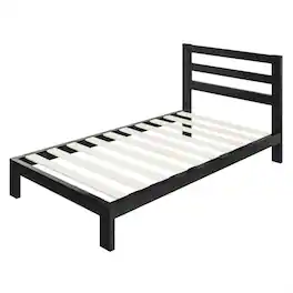 Hivvago - Twin size Modern Metal Platform Bed Frame with Headboard And Wood Support Slats - Black